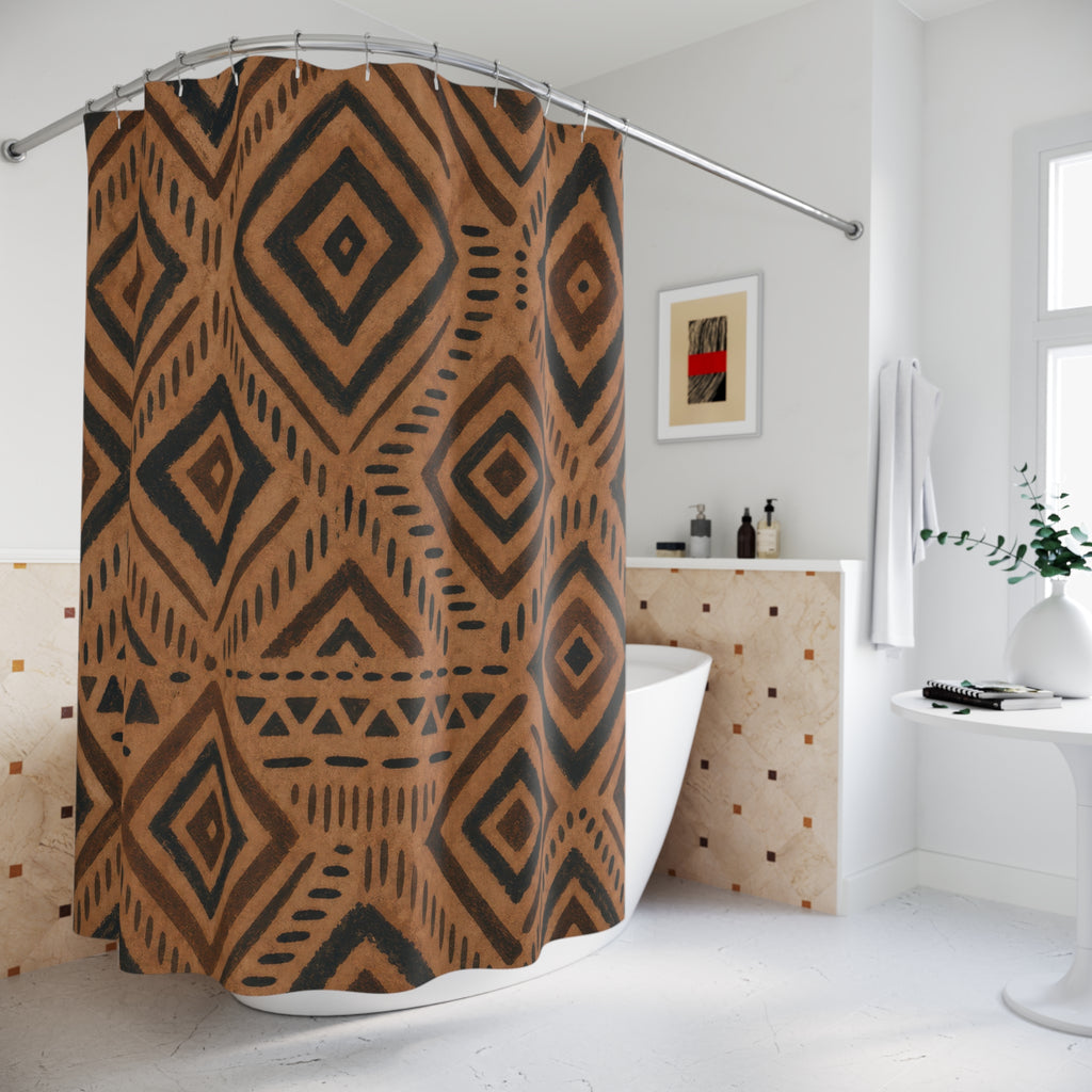 Black Brown Diamond Medallion Shower Curtain