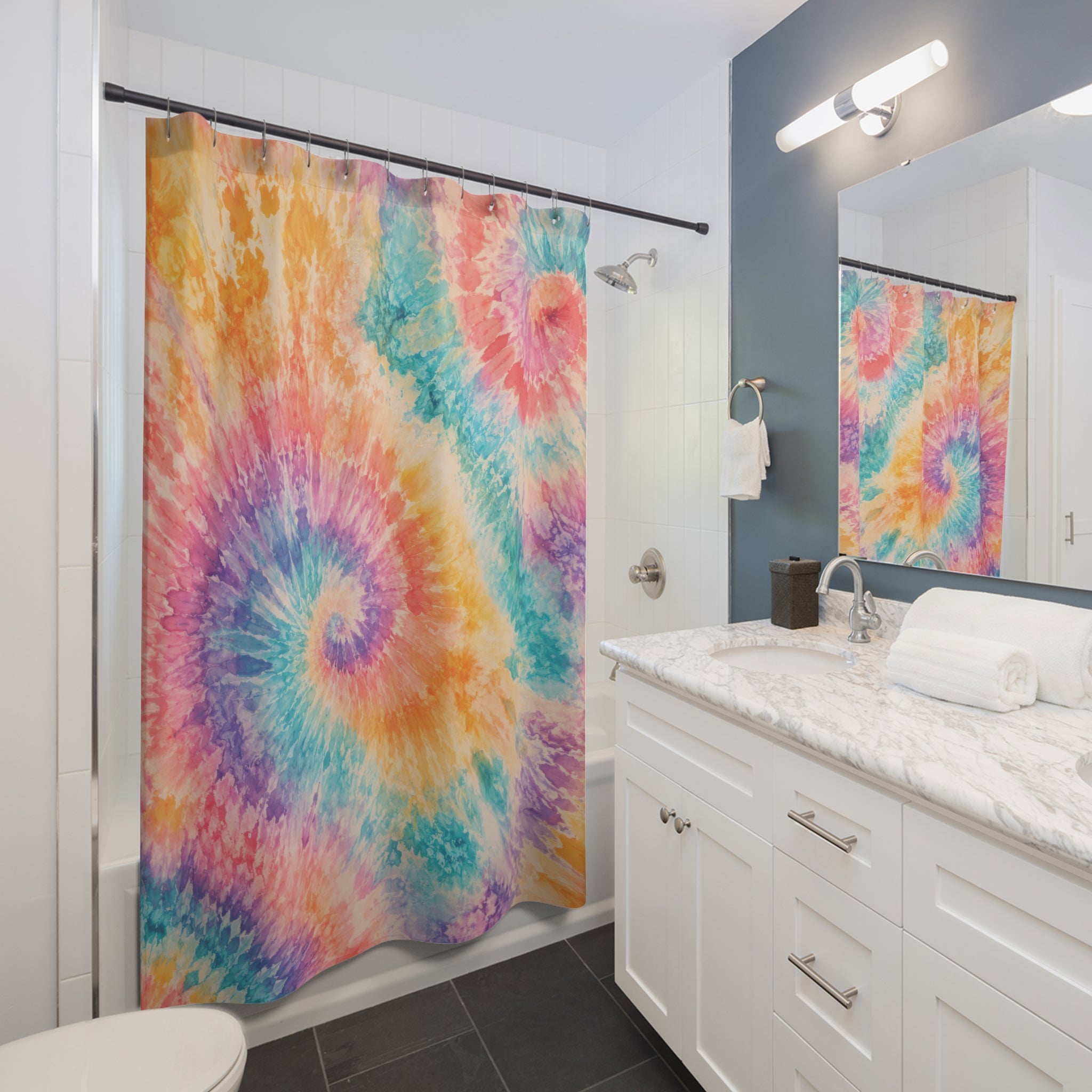 Tie Dye Shower Curtain: Rainbow Watercolor