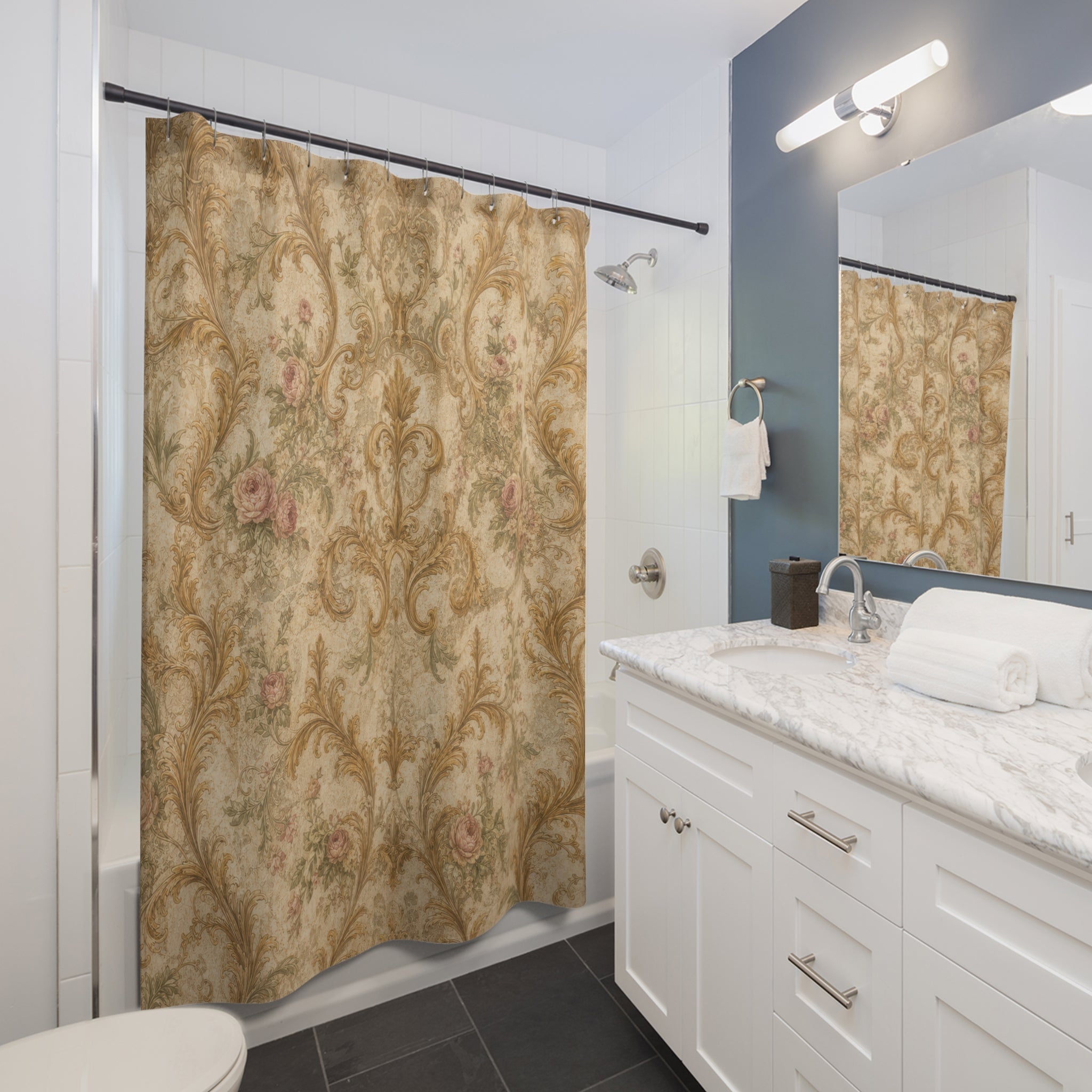 Ivory Gold Filigree Shower Curtain