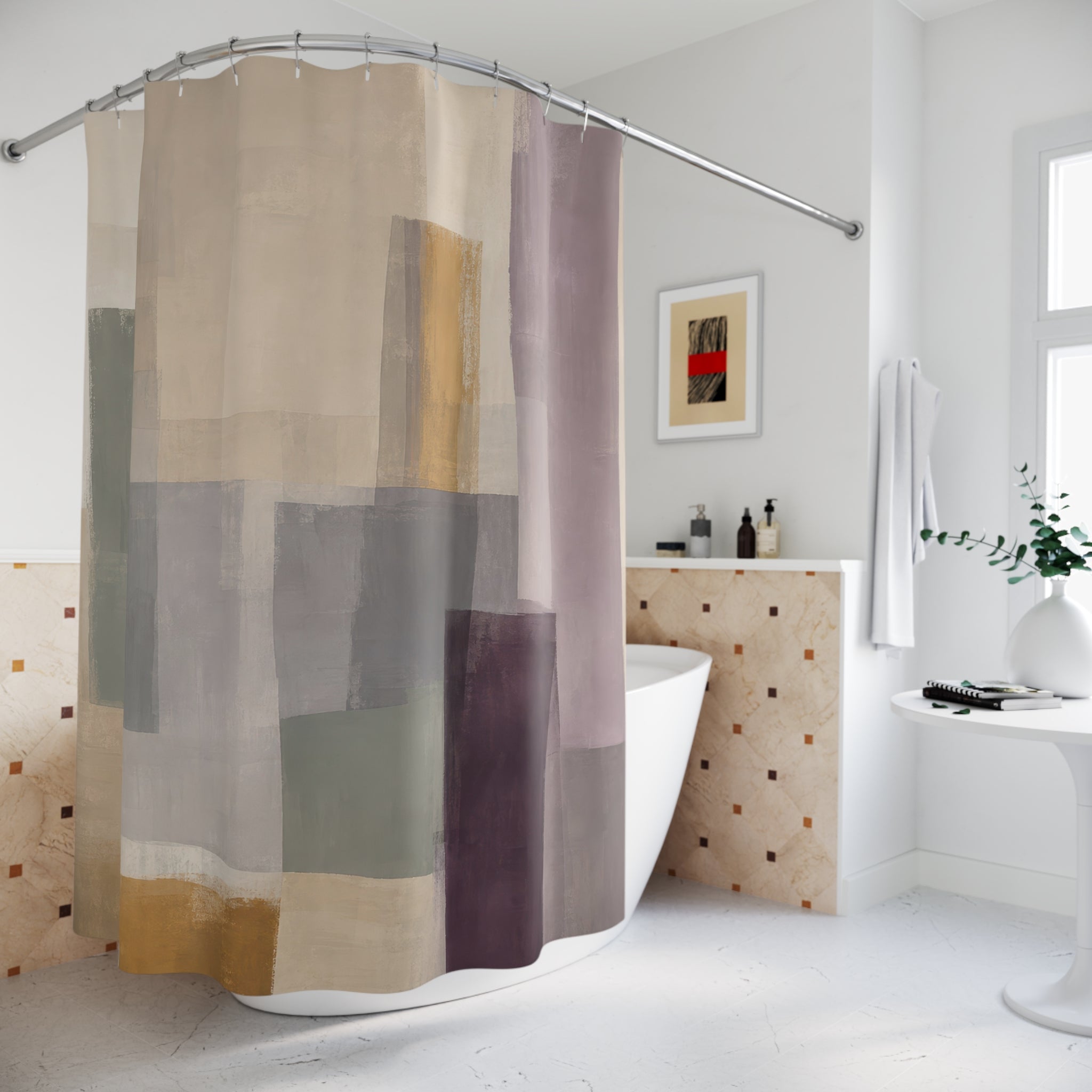 Gray Beige Block Shower Curtain