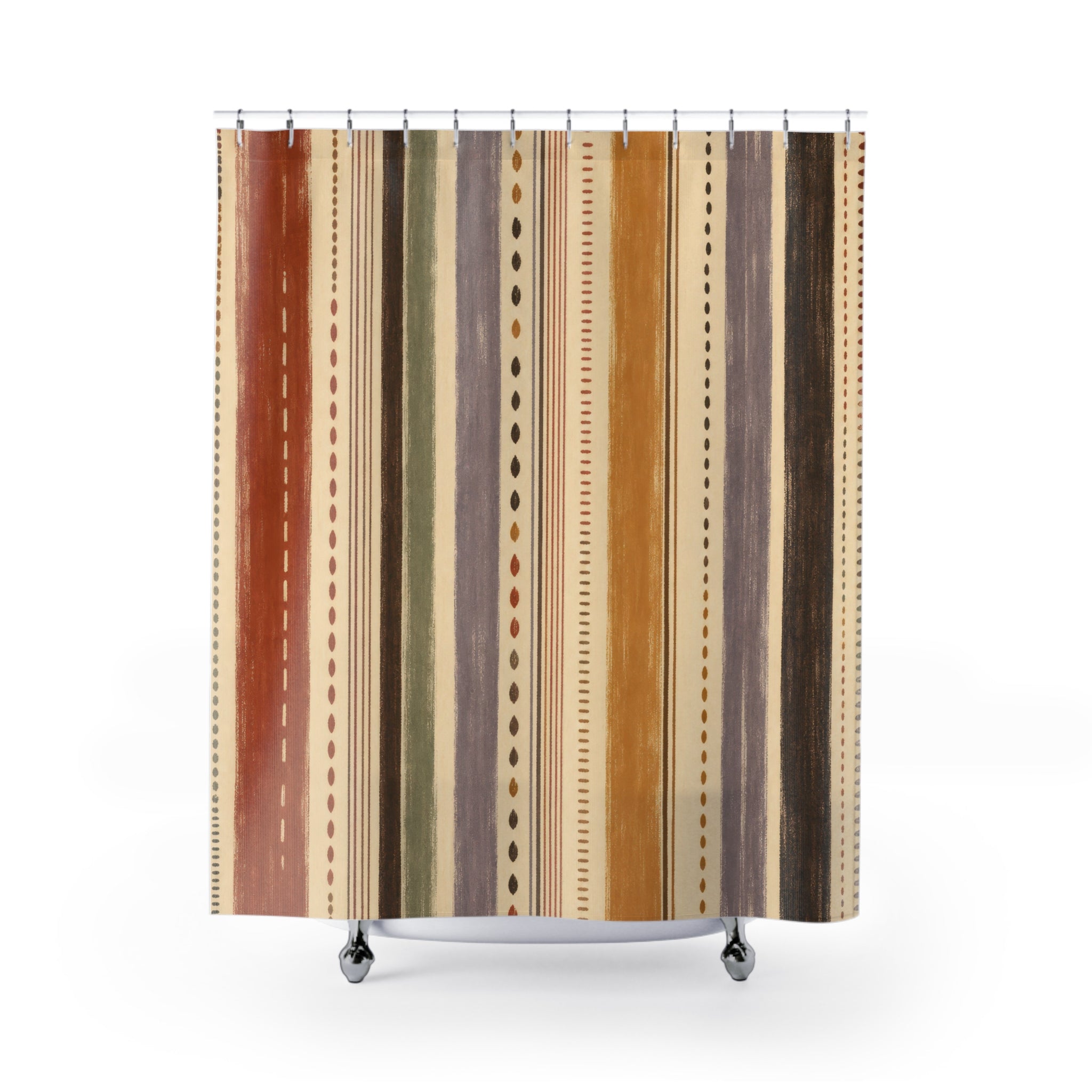 Terracotta Tan Dotted Stripe Shower Curtain