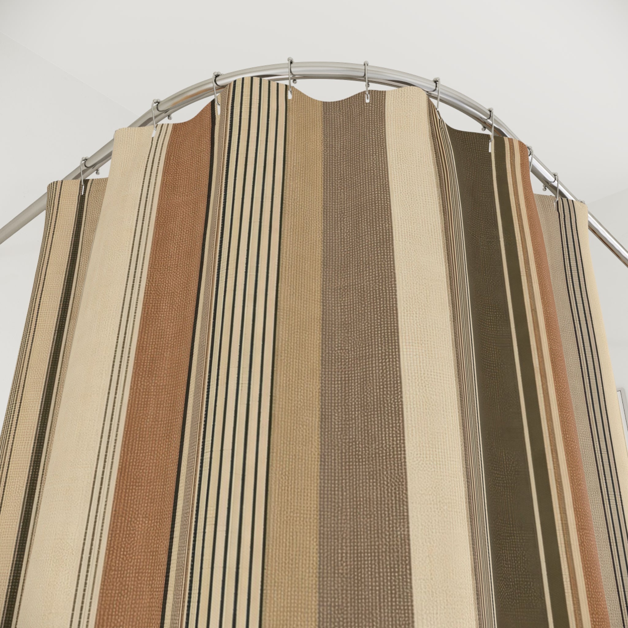 Tan Camel Brown Vertical Stripe Shower Curtain