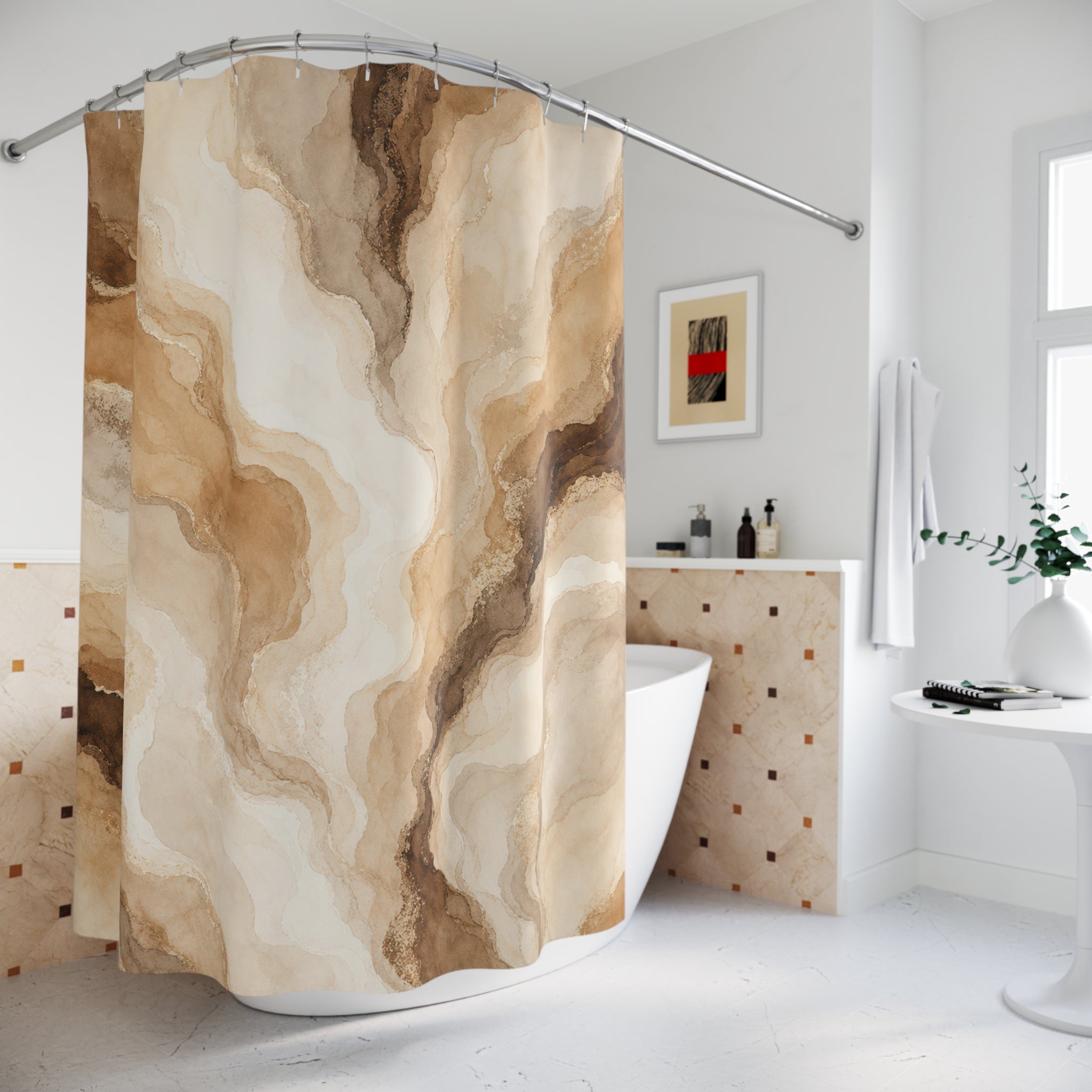 Brown Beige Abstract Stone Shower Curtain