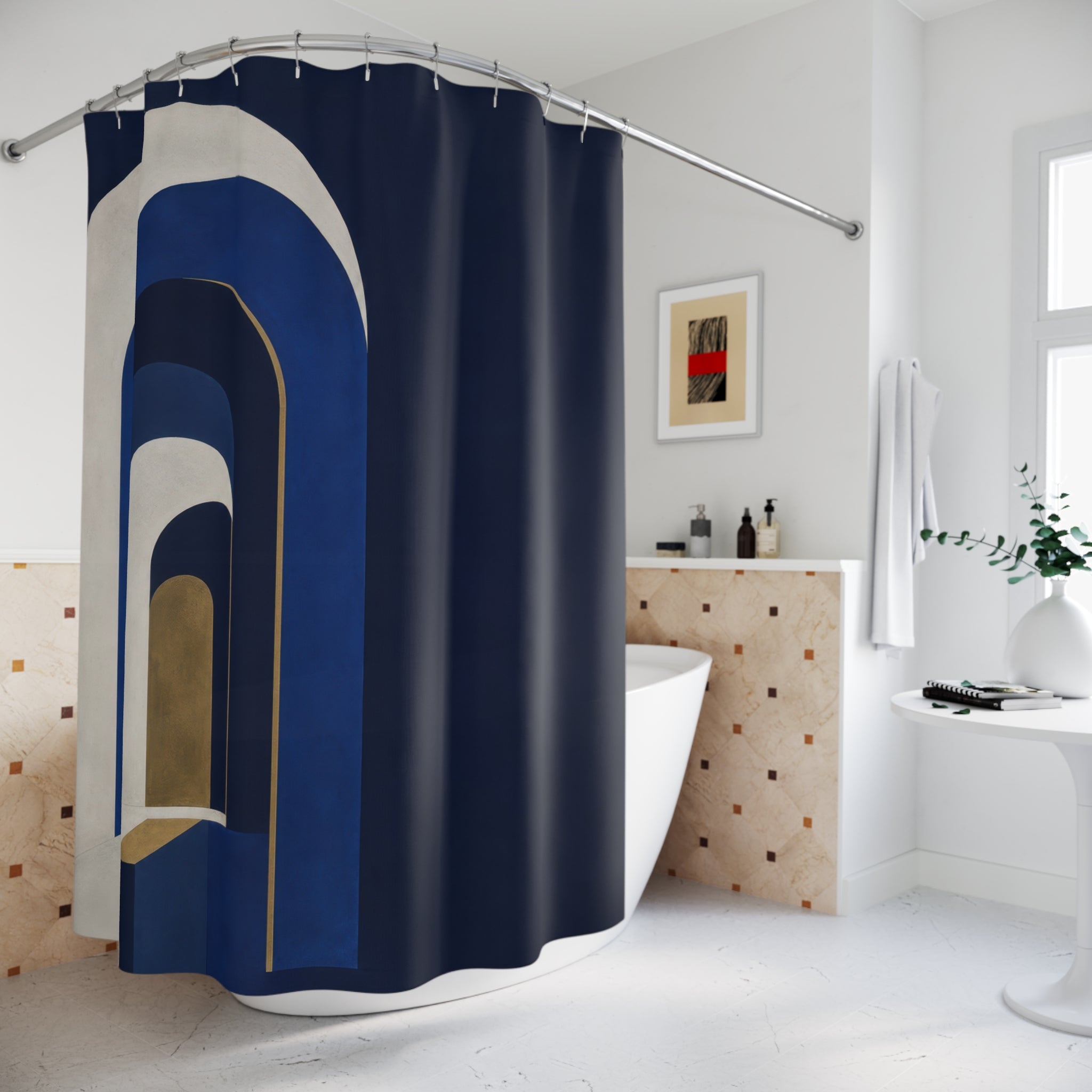 Modernist Arches Navy Shower Curtain