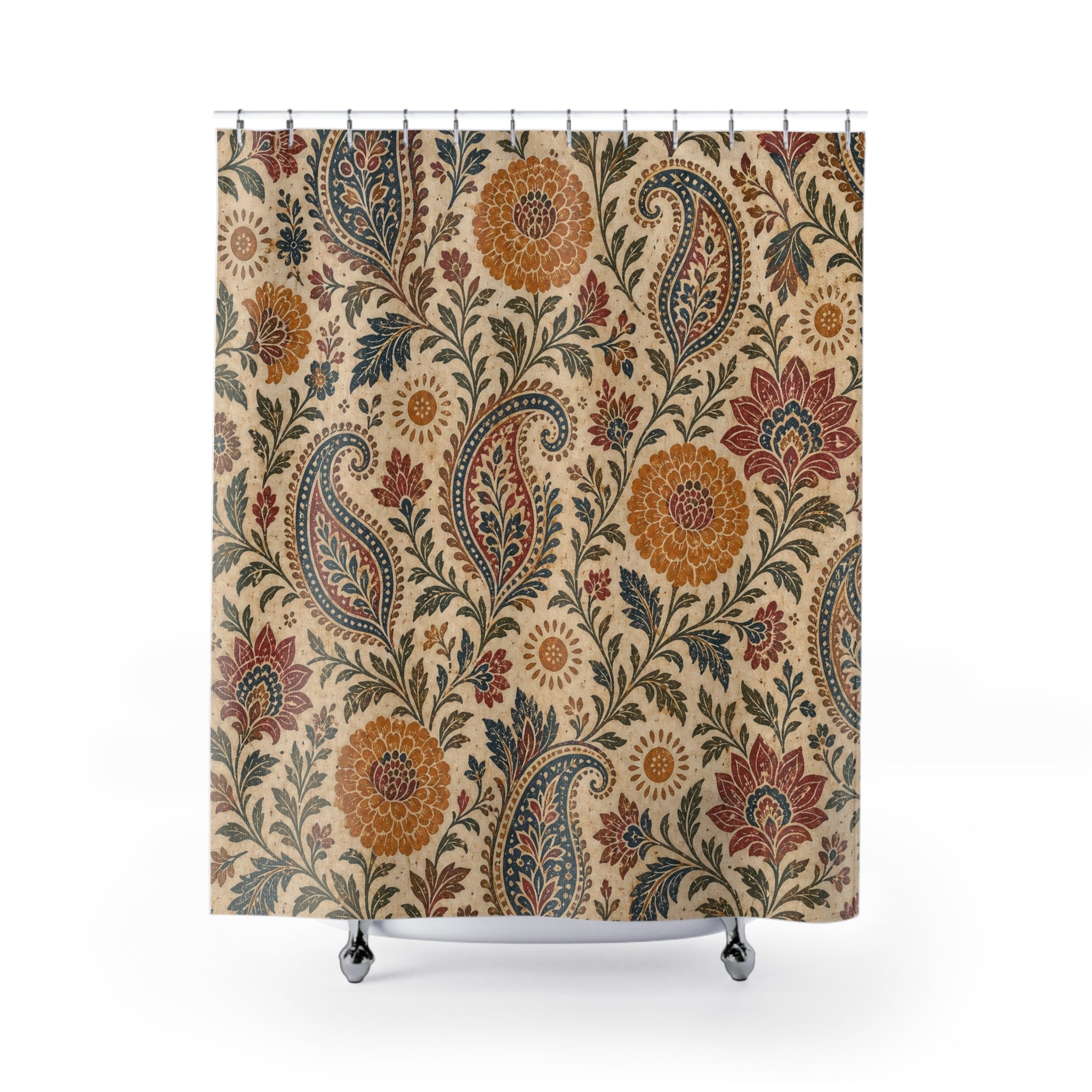 Rust Teal Paisley Shower Curtain
