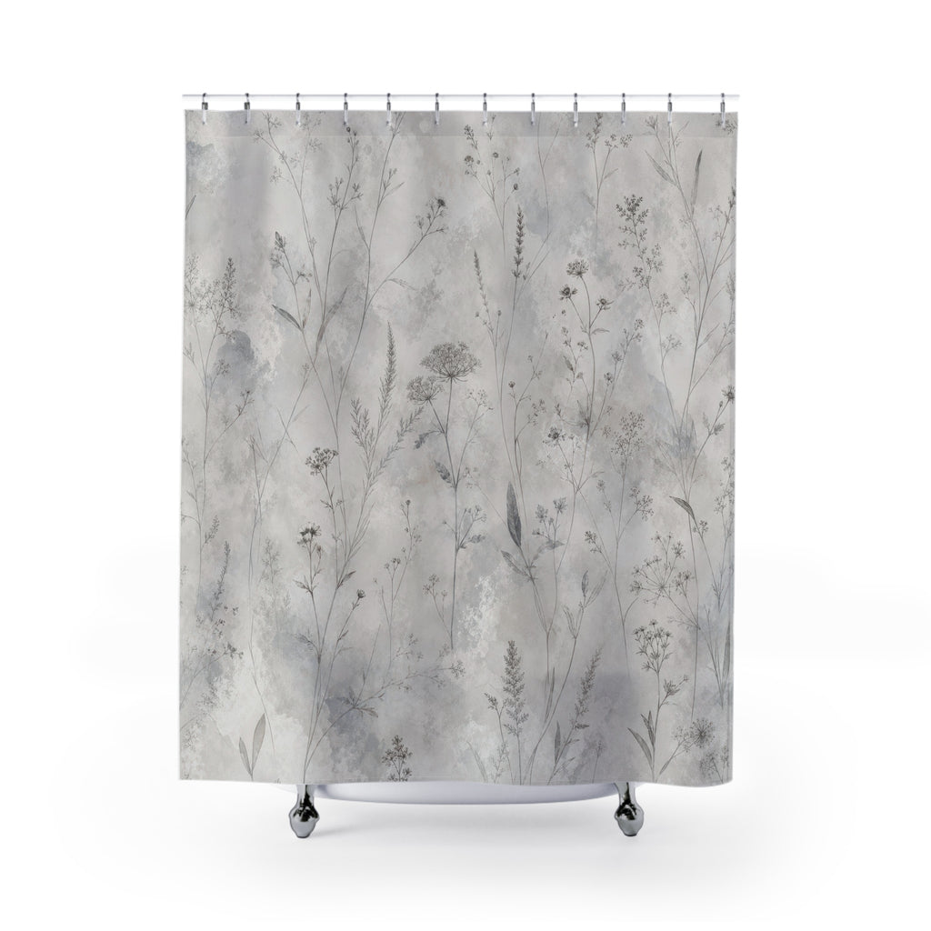 Gray Floral Botanical Shower Curtain