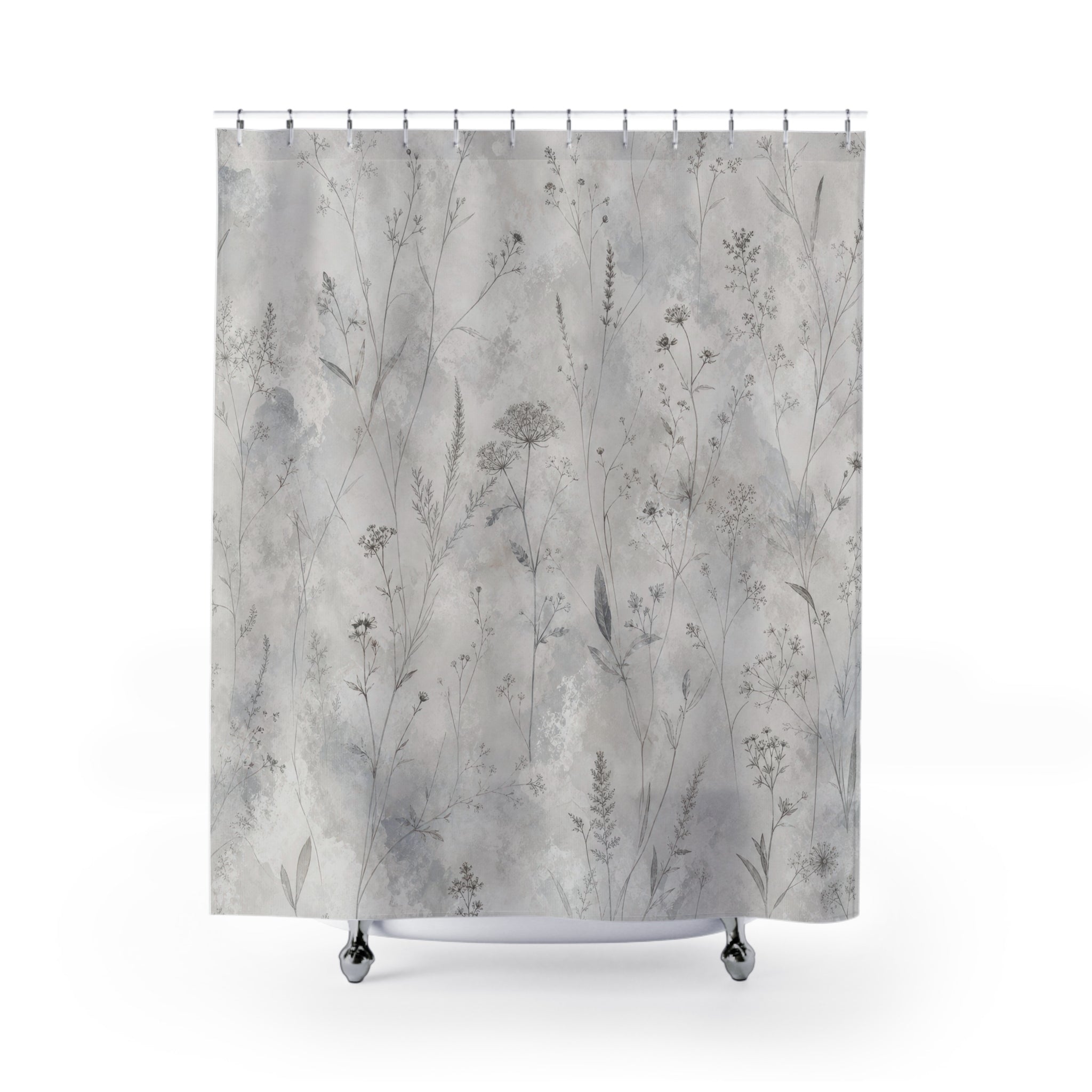 Gray Floral Botanical Shower Curtain