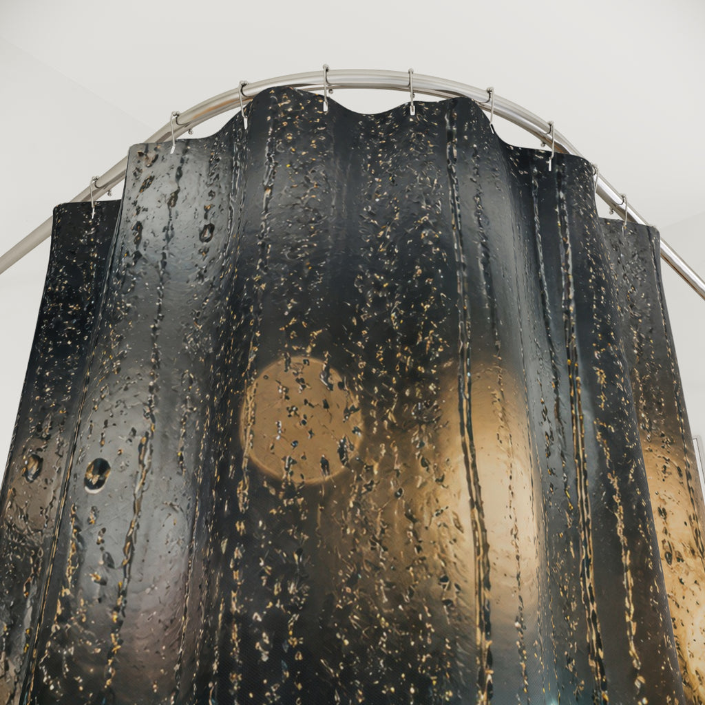 Rain Shower Curtain, Moody Window Bath Decor, Abstract Bokeh Light Pattern, Modern Guest Bathroom Decor, Dark Urban Style, Rainy Night Style