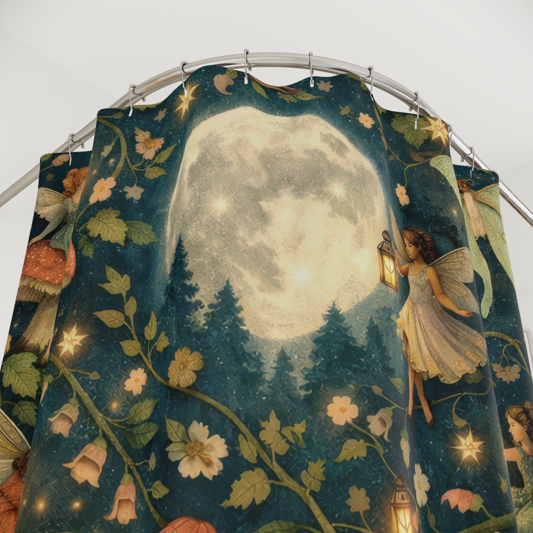 Fairy Shower Curtain – Teal Moonlit Forest