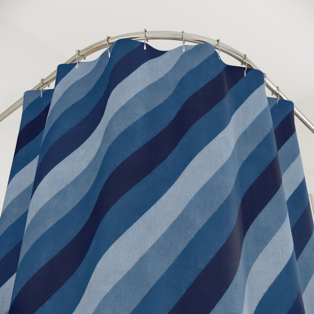 Navy Cobalt Diagonal Stripe Shower Curtain