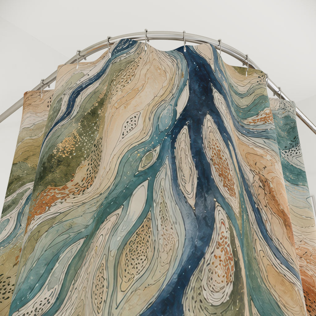 River Delta Topography Shower Curtain