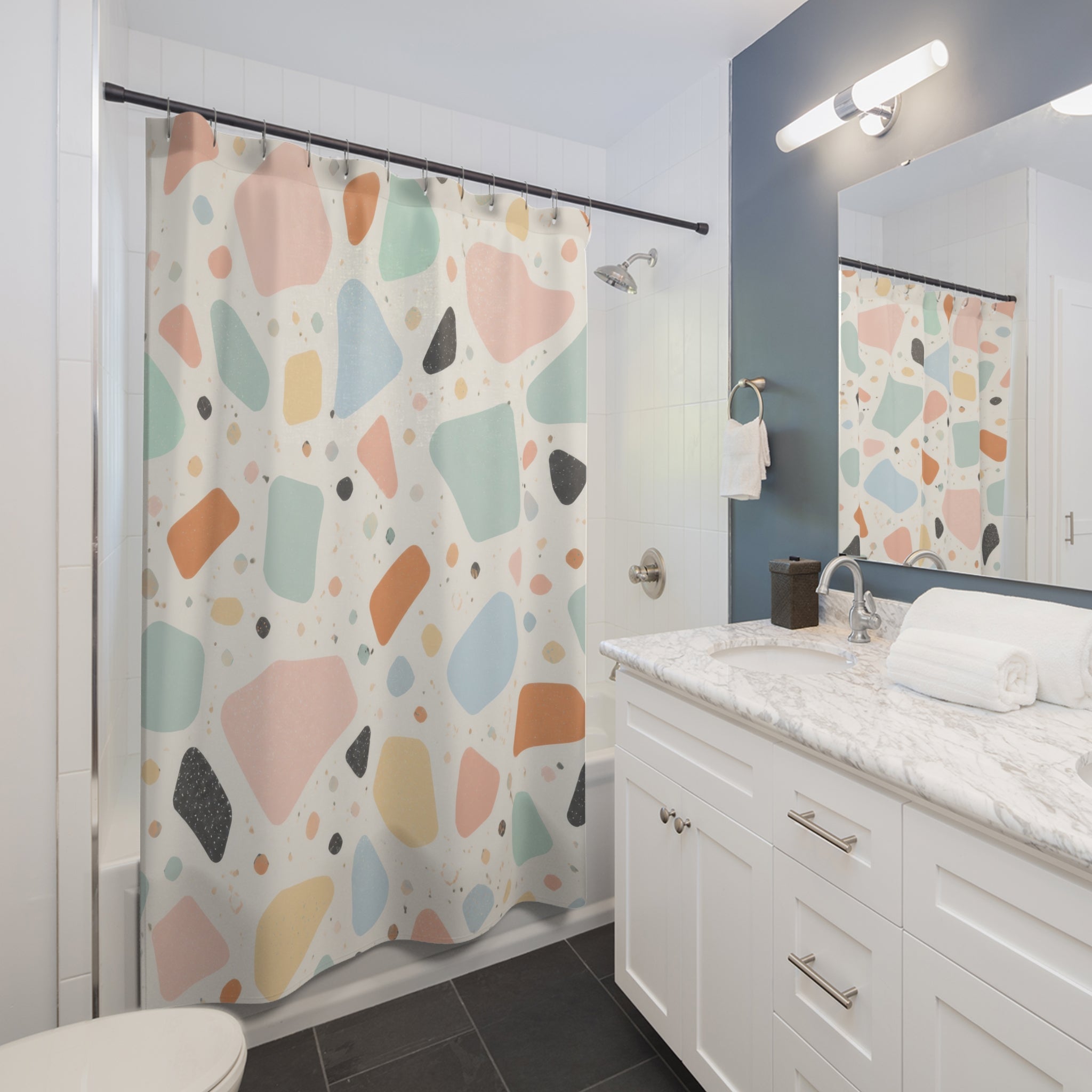 Terrazzo Stone Retro Modern Pastel Shower Curtain