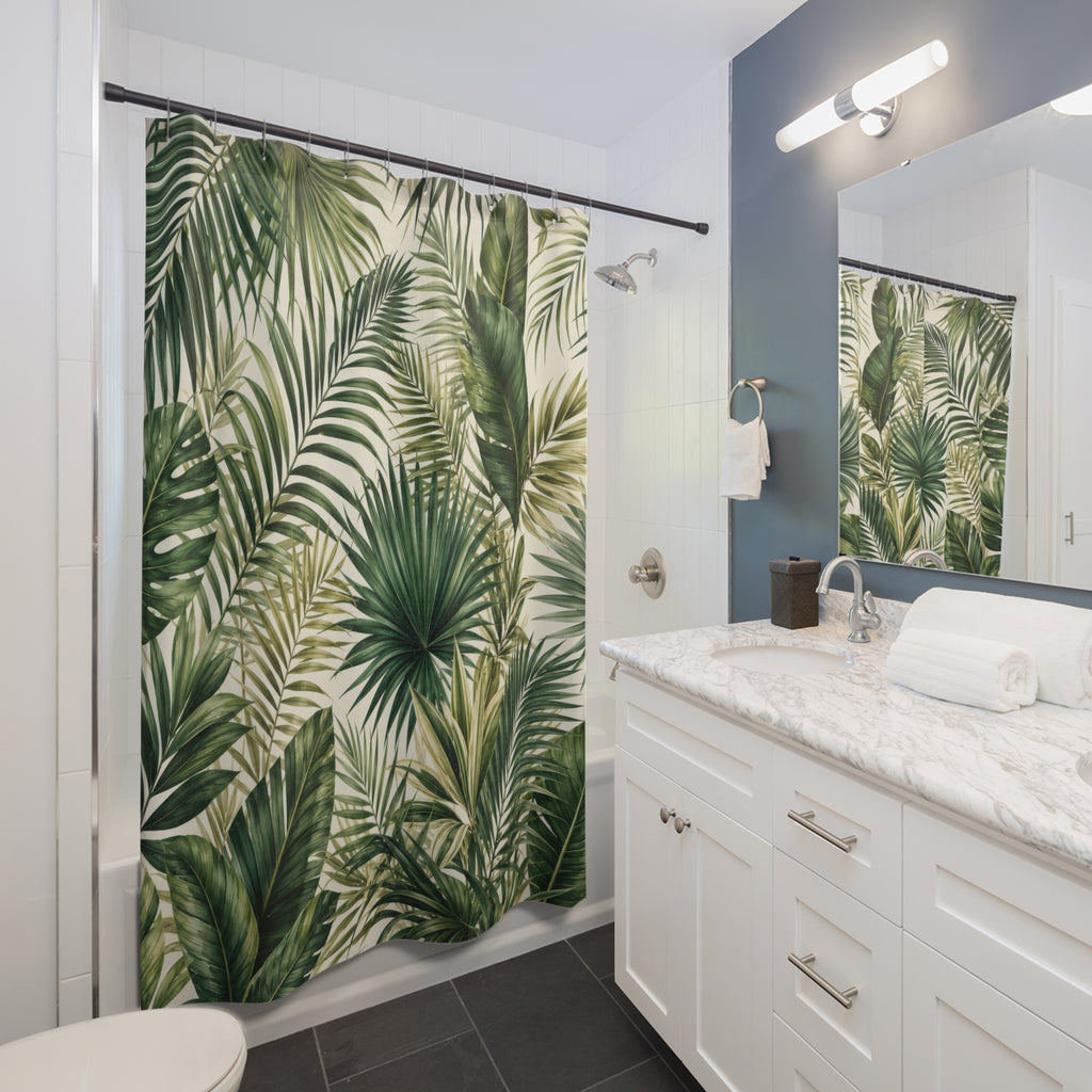 Palm Leaf Shower Curtain: Green Botanical