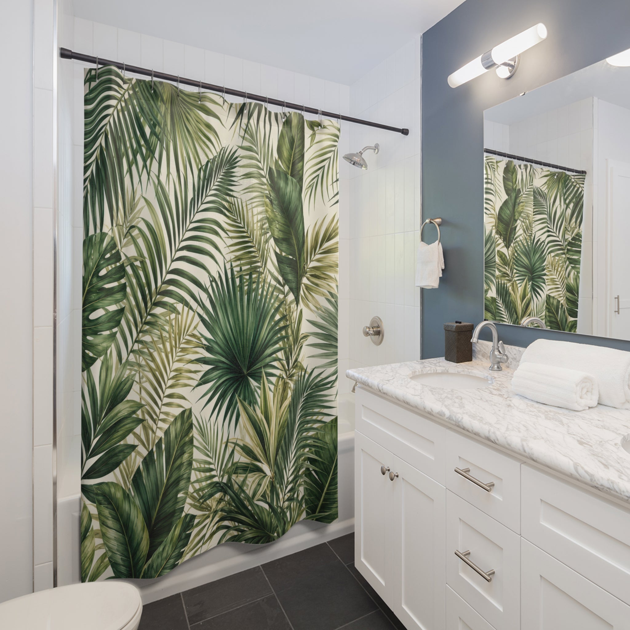 Palm Leaf Shower Curtain: Green Botanical