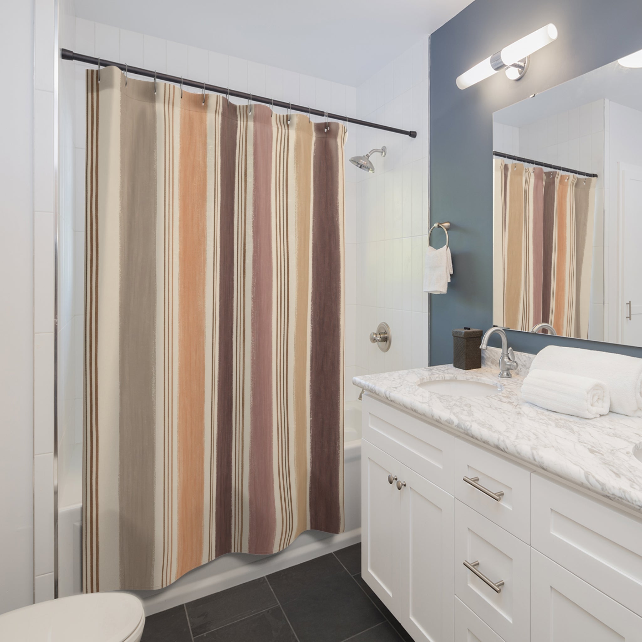 Mauve Taupe Beige Watercolor Stripe Shower Curtain
