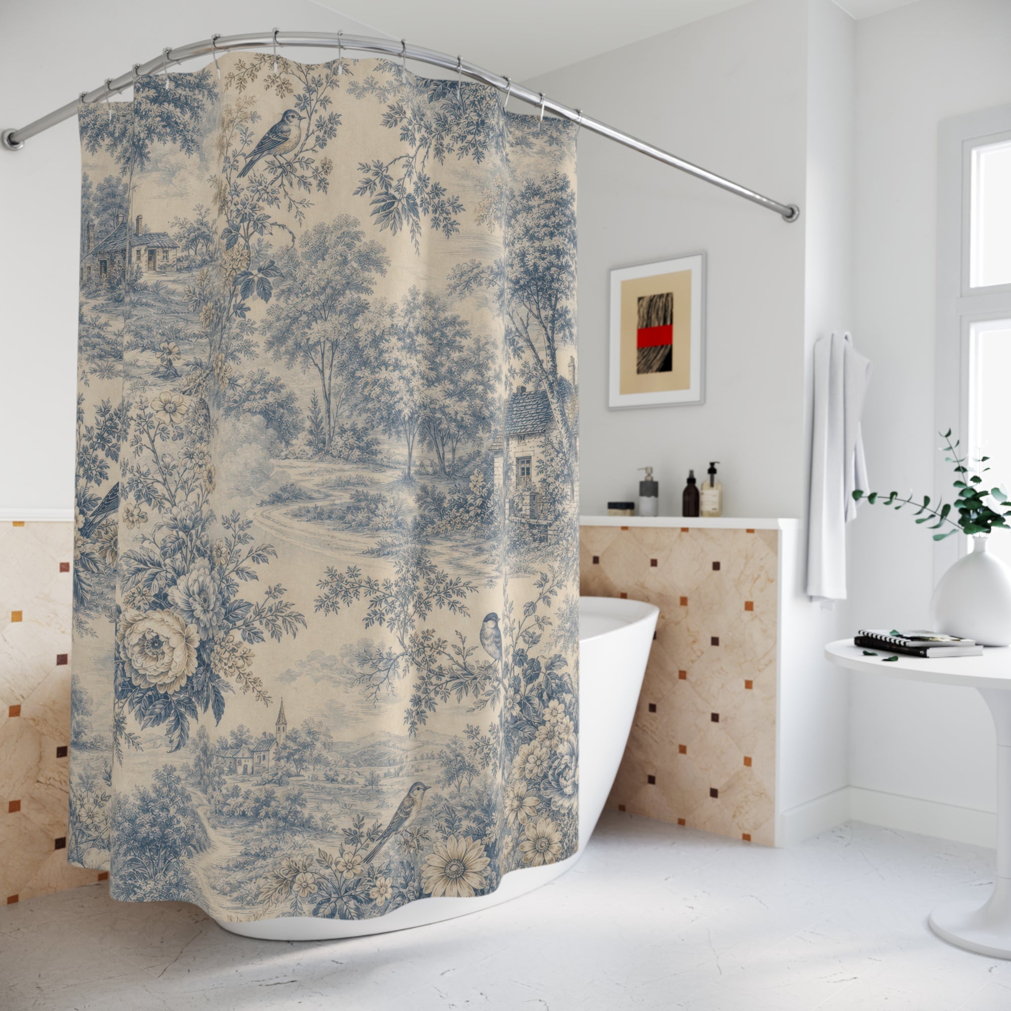 Blue French Toile Shower Curtain