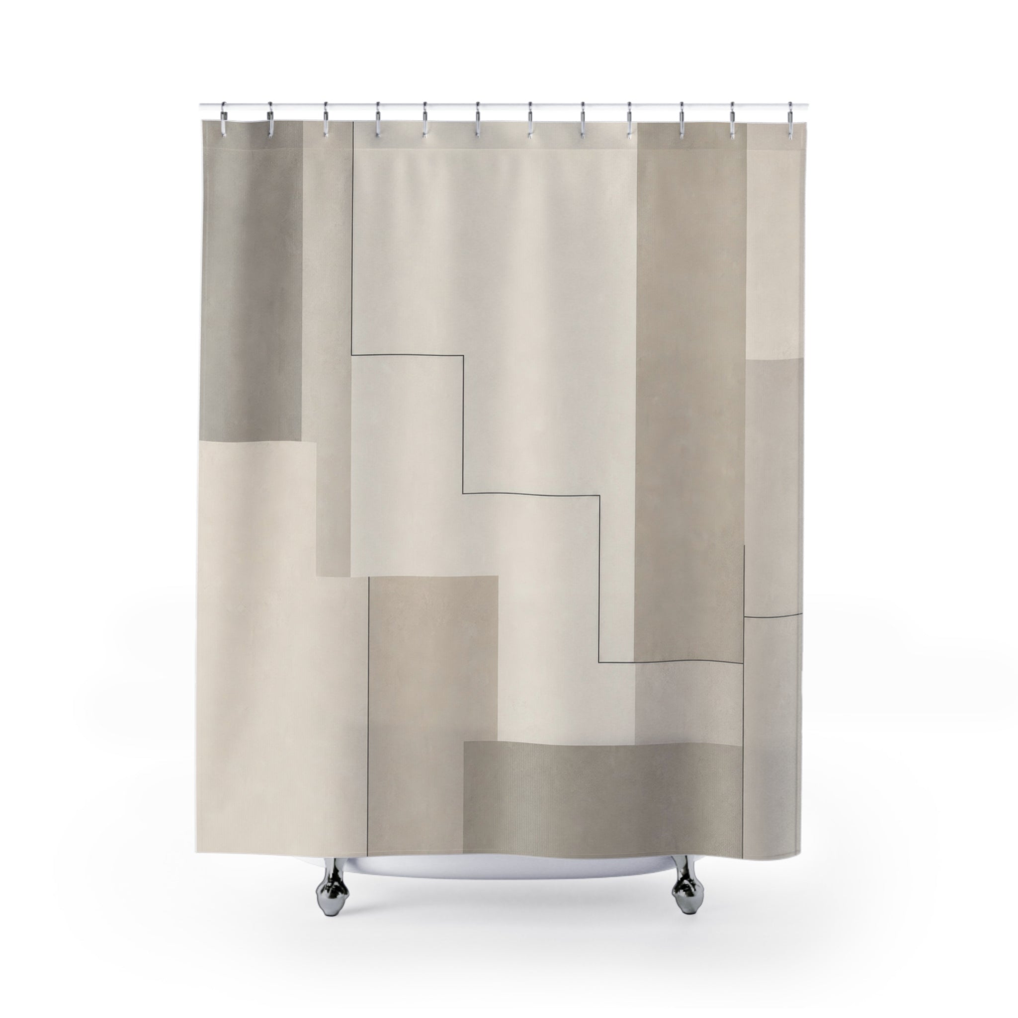 Gray Modern Geometric Beige Shower Curtain