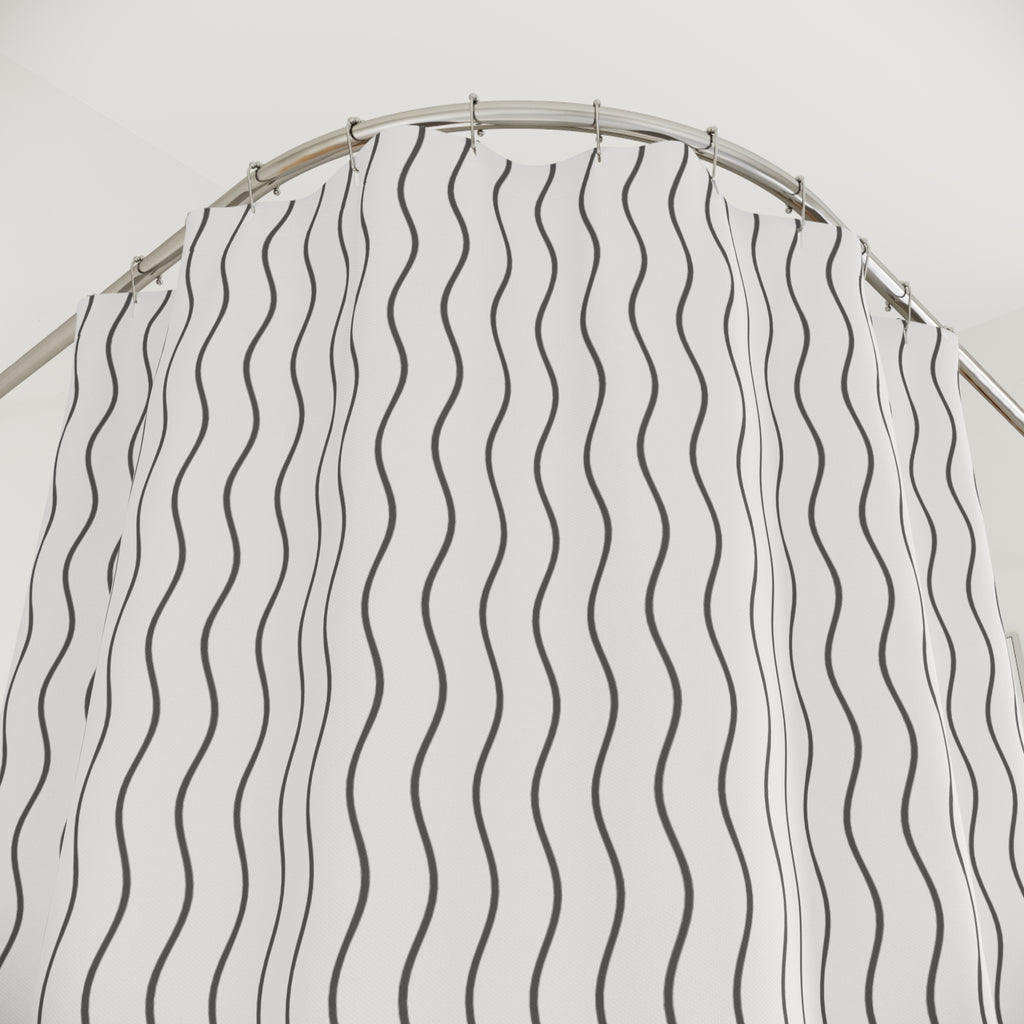 Grey and White Wavy Stripe Shower Curtain