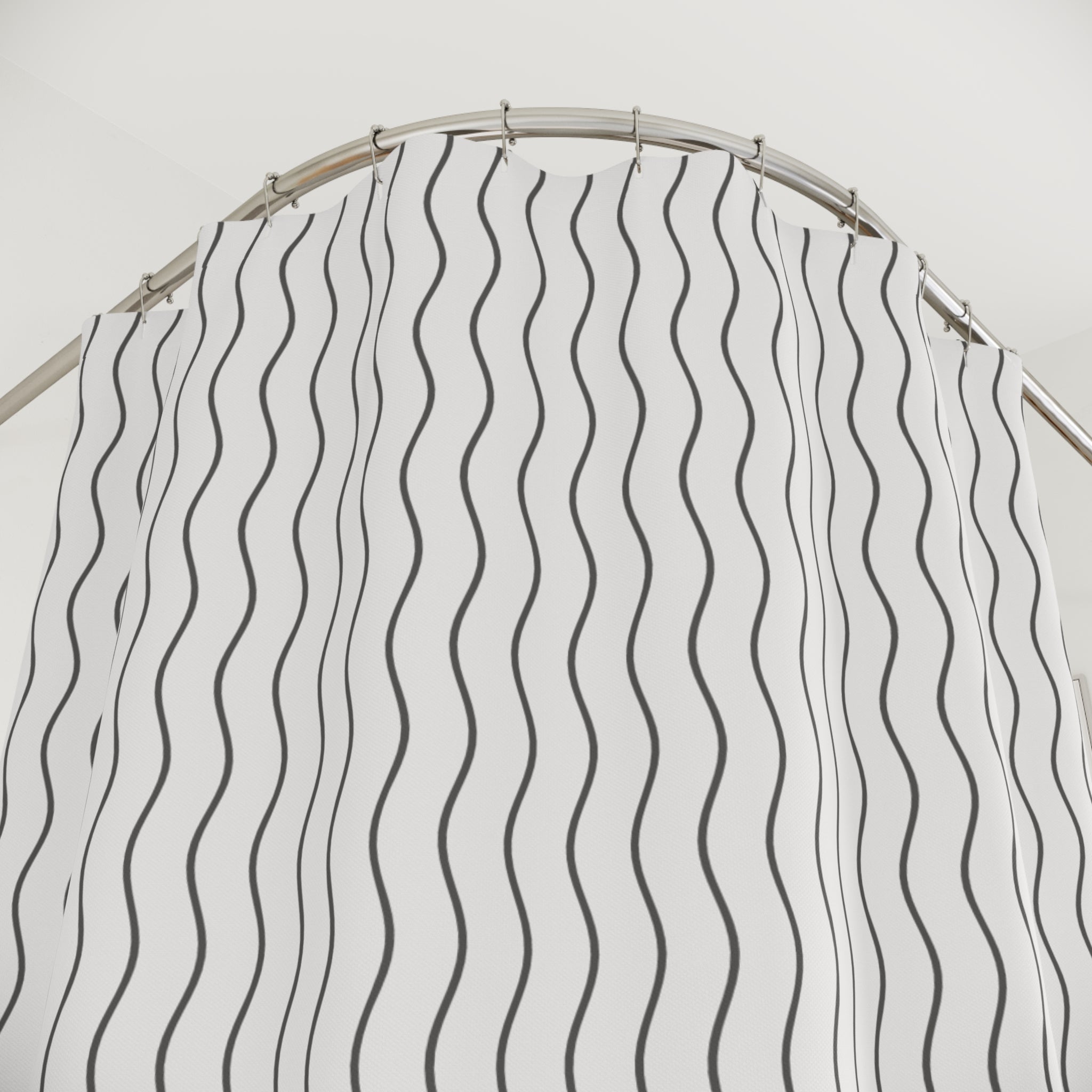 Grey and White Wavy Stripe Shower Curtain