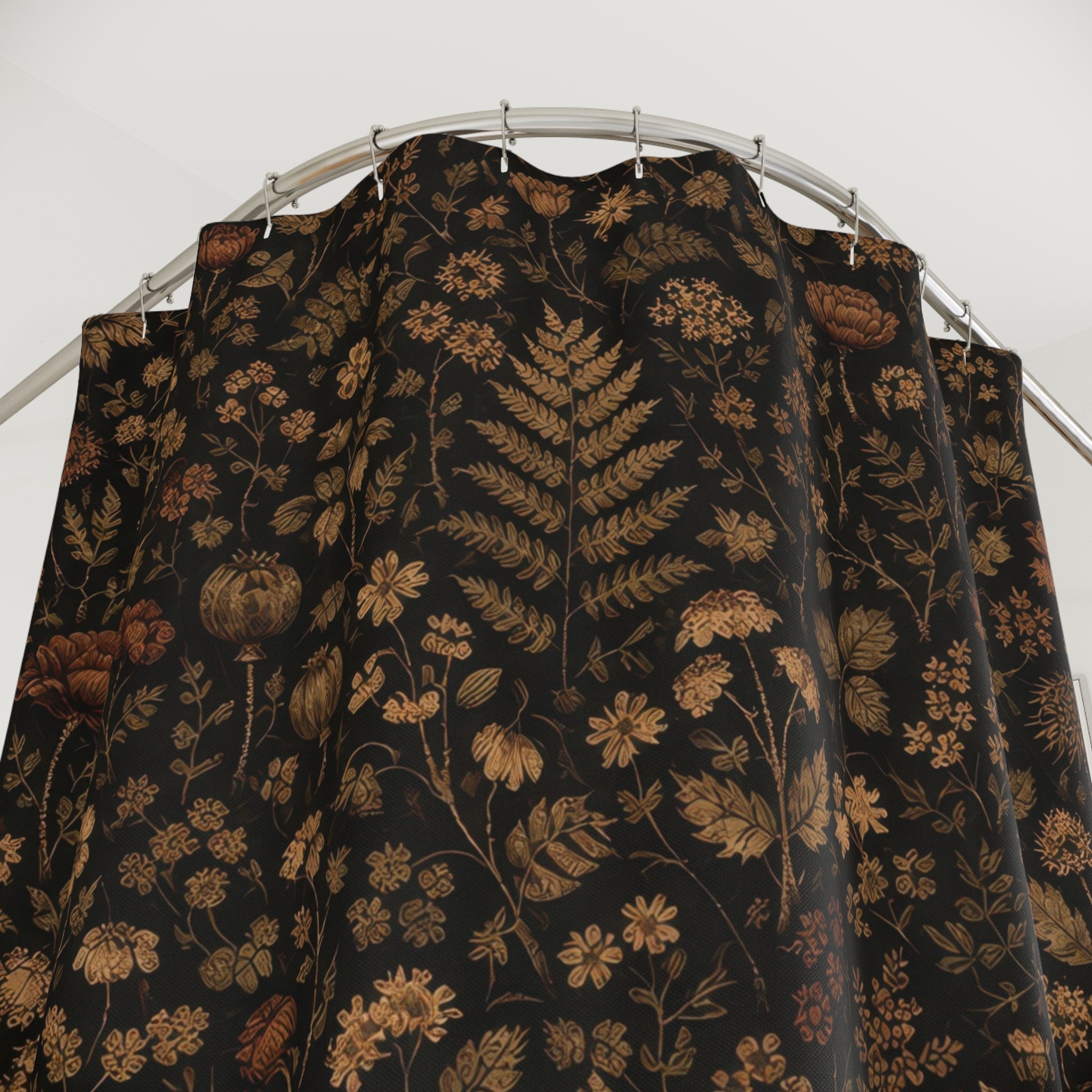 Dark Academia Herbarium Shower Curtain – Dense Botanical