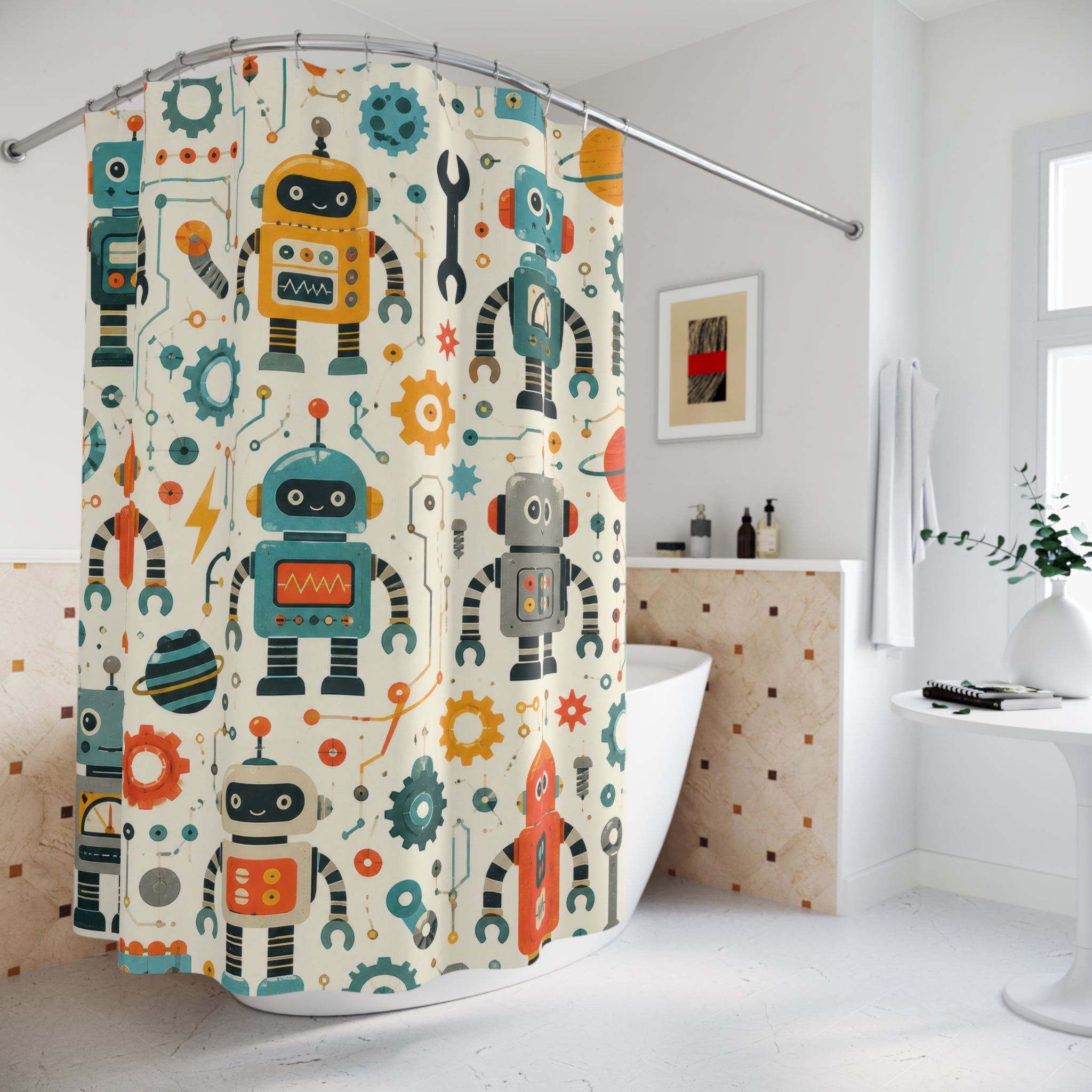 Colorful Robot Kids Shower Curtain