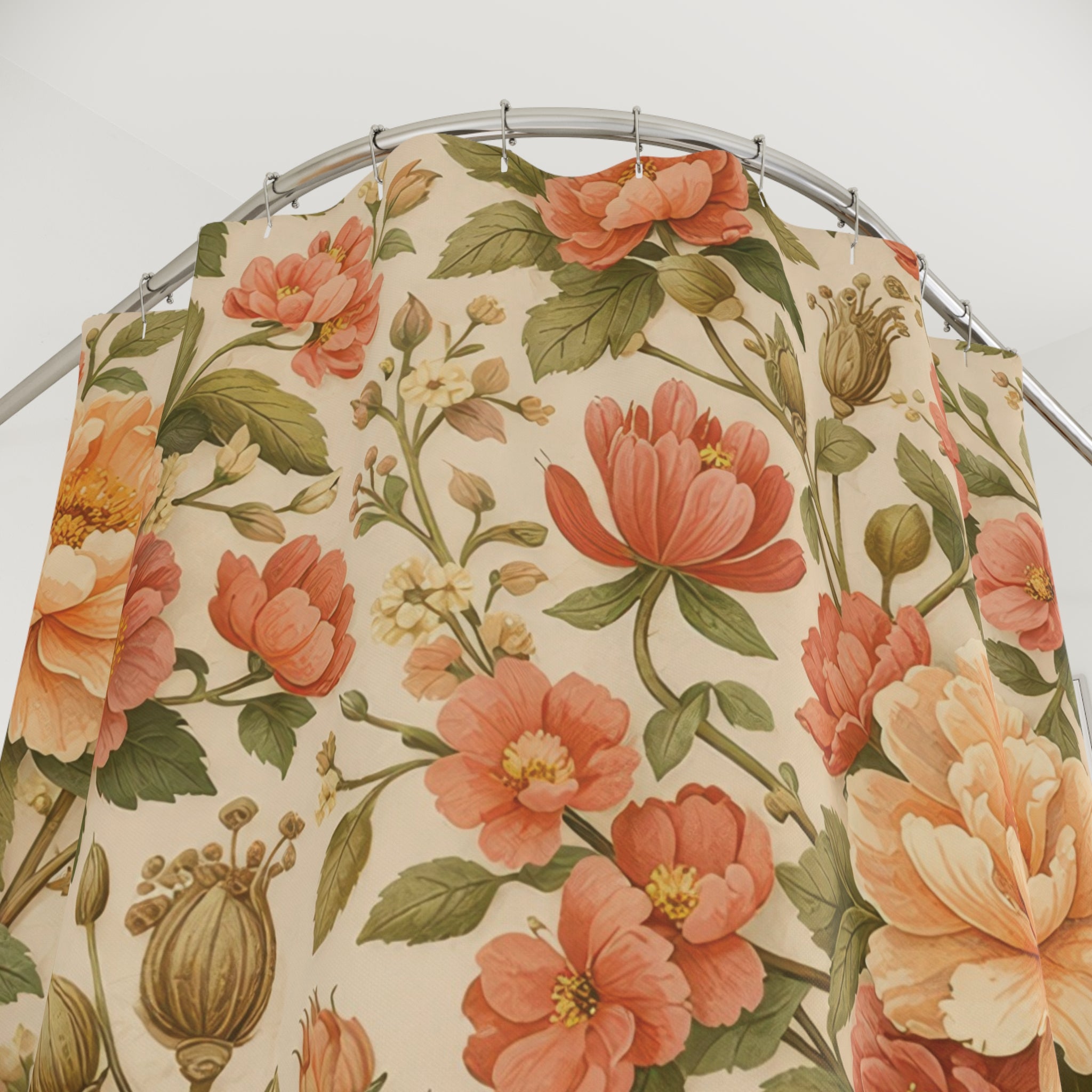 Orange Floral Shower Curtain – Apricot Peony Garden
