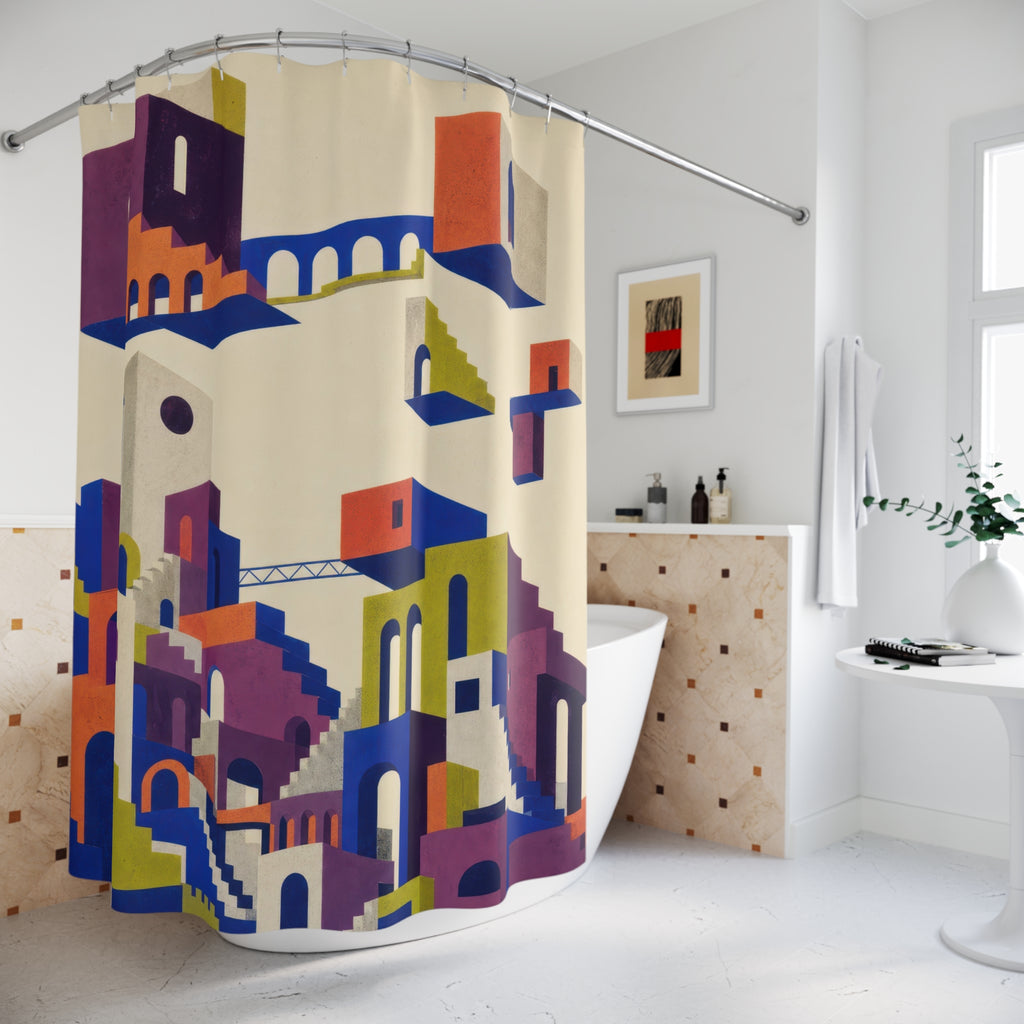Cantilever City Mid Century Modern Shower Curtain
