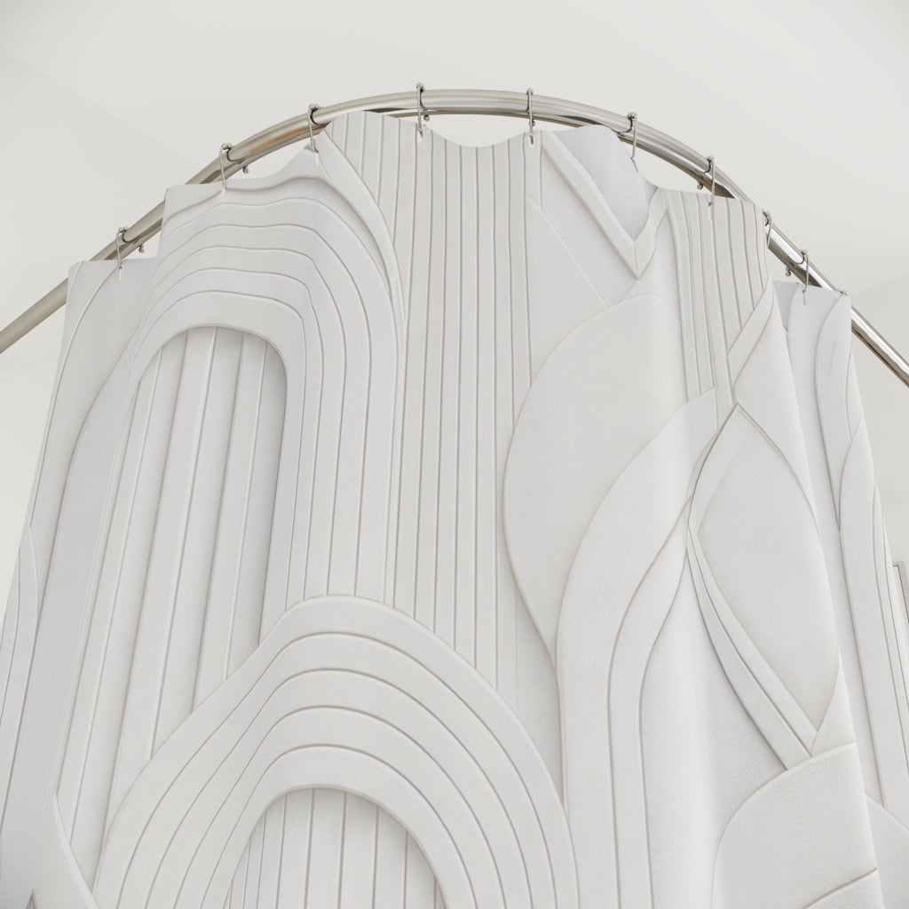 White Geometric Shower Curtain: Minimalist Deco Arch Pattern
