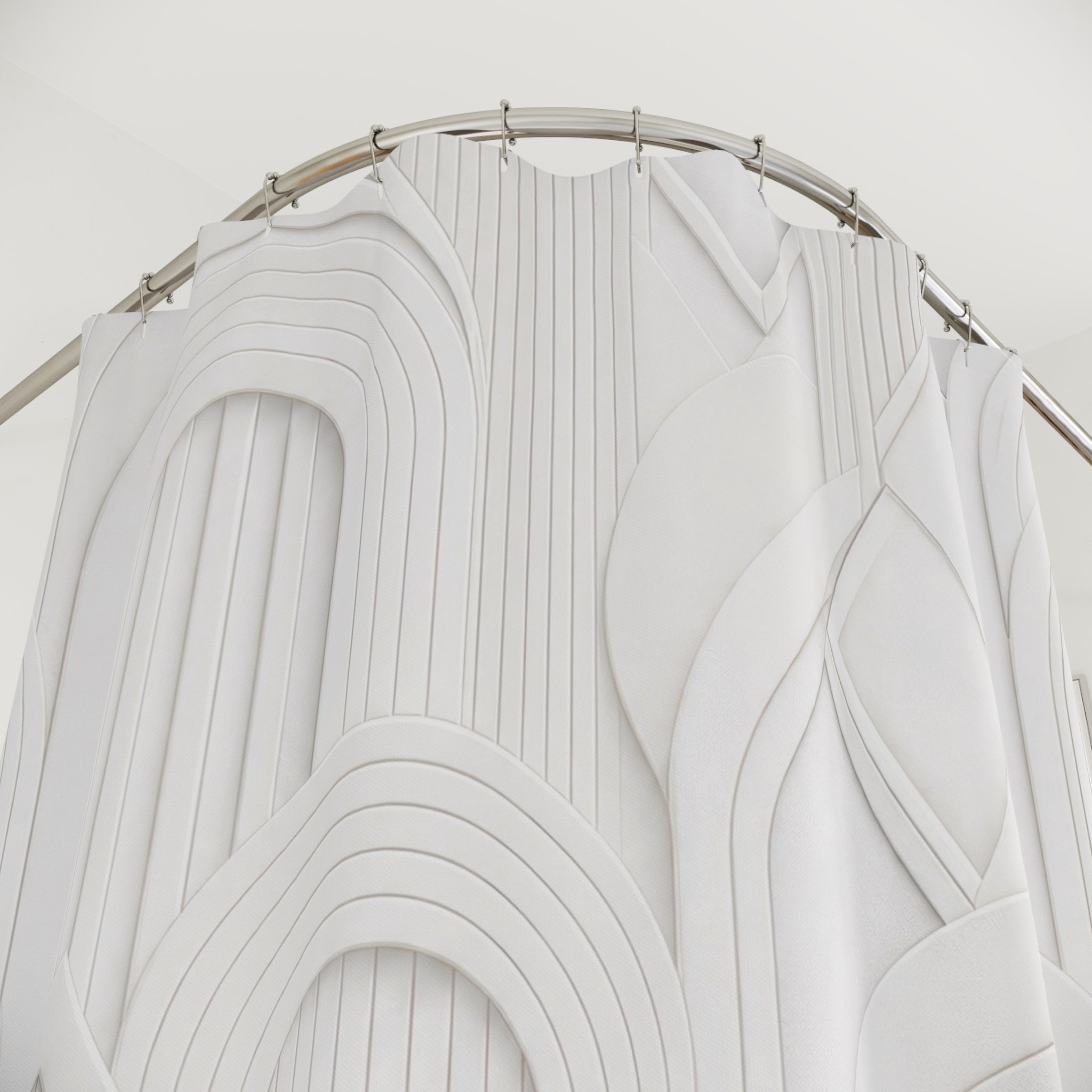 White Geometric Shower Curtain: Minimalist Deco Arch Pattern