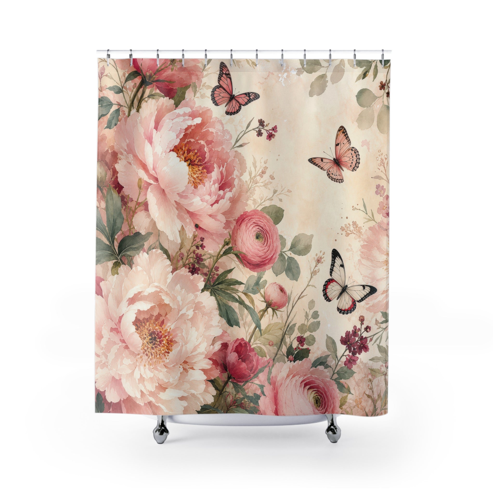 Pink Watercolor Peony Garden Shower Curtain