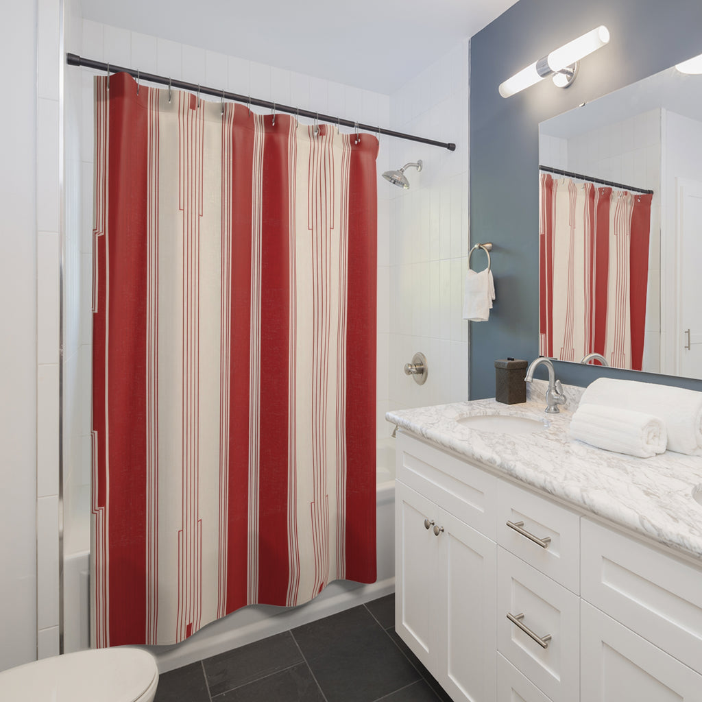 Red White Art Deco Stripe Shower Curtain
