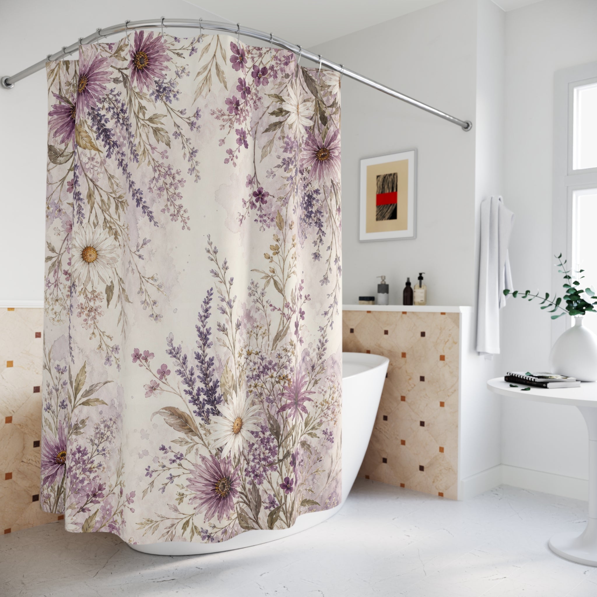 Lavender Daisy Wildflower Shower Curtain