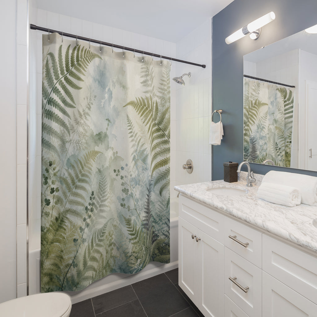 Misty Watercolor Leaf Shower Curtain