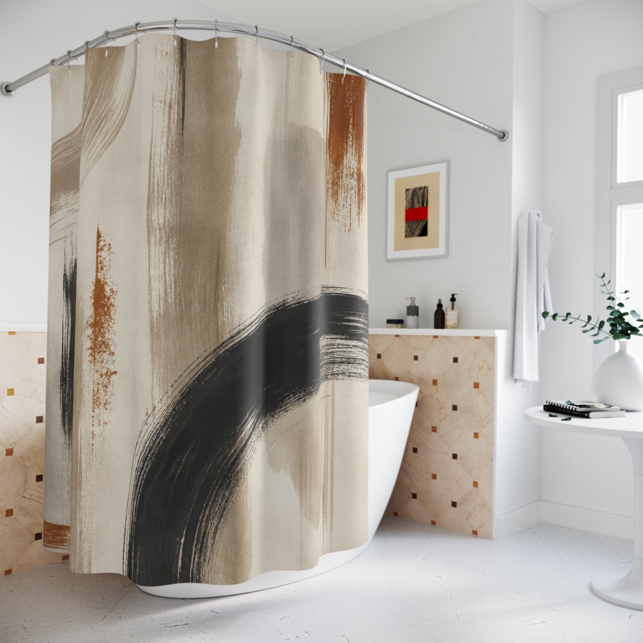 Black Tan Brushstroke Shower Curtain