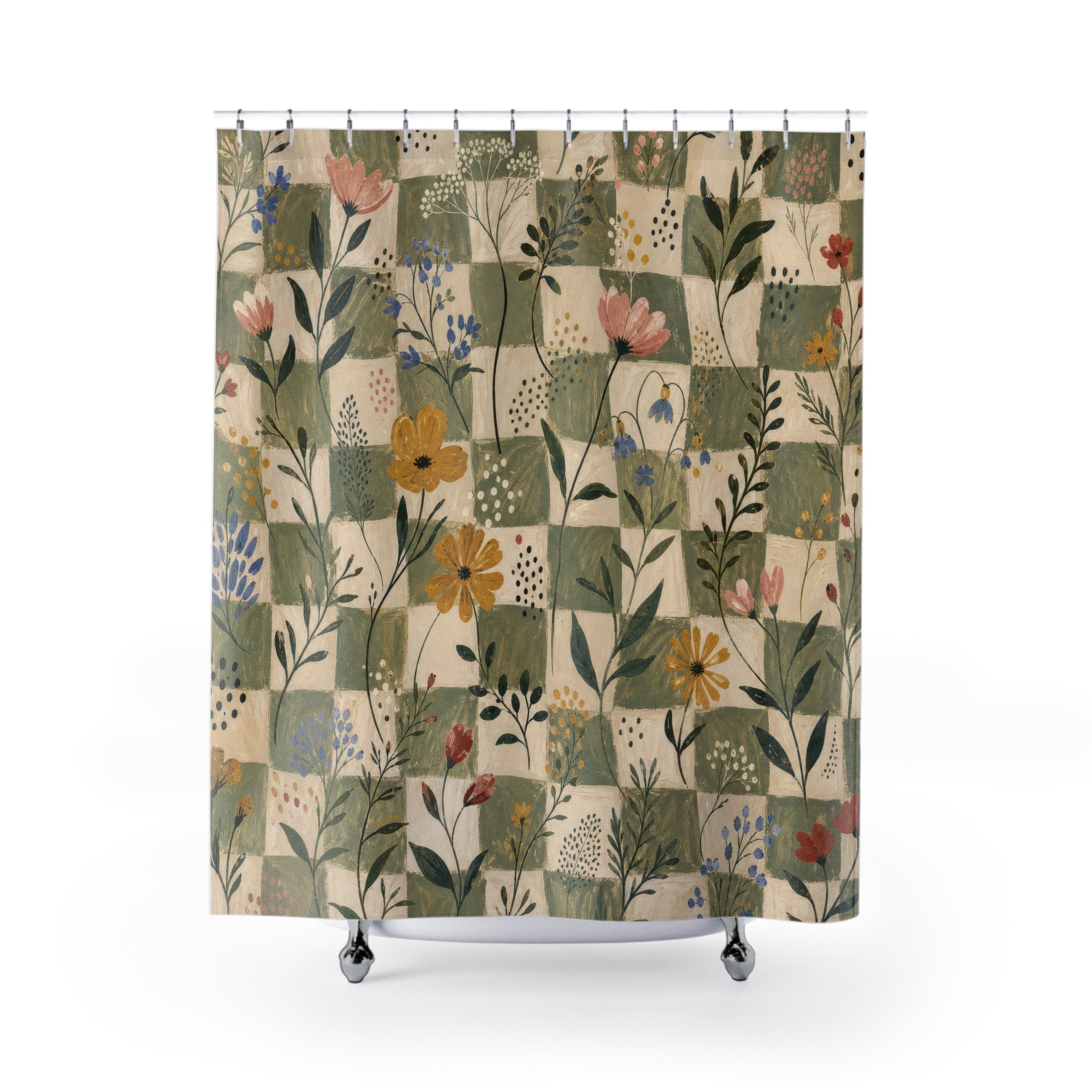 Sage Botanical Patchwork Shower Curtain