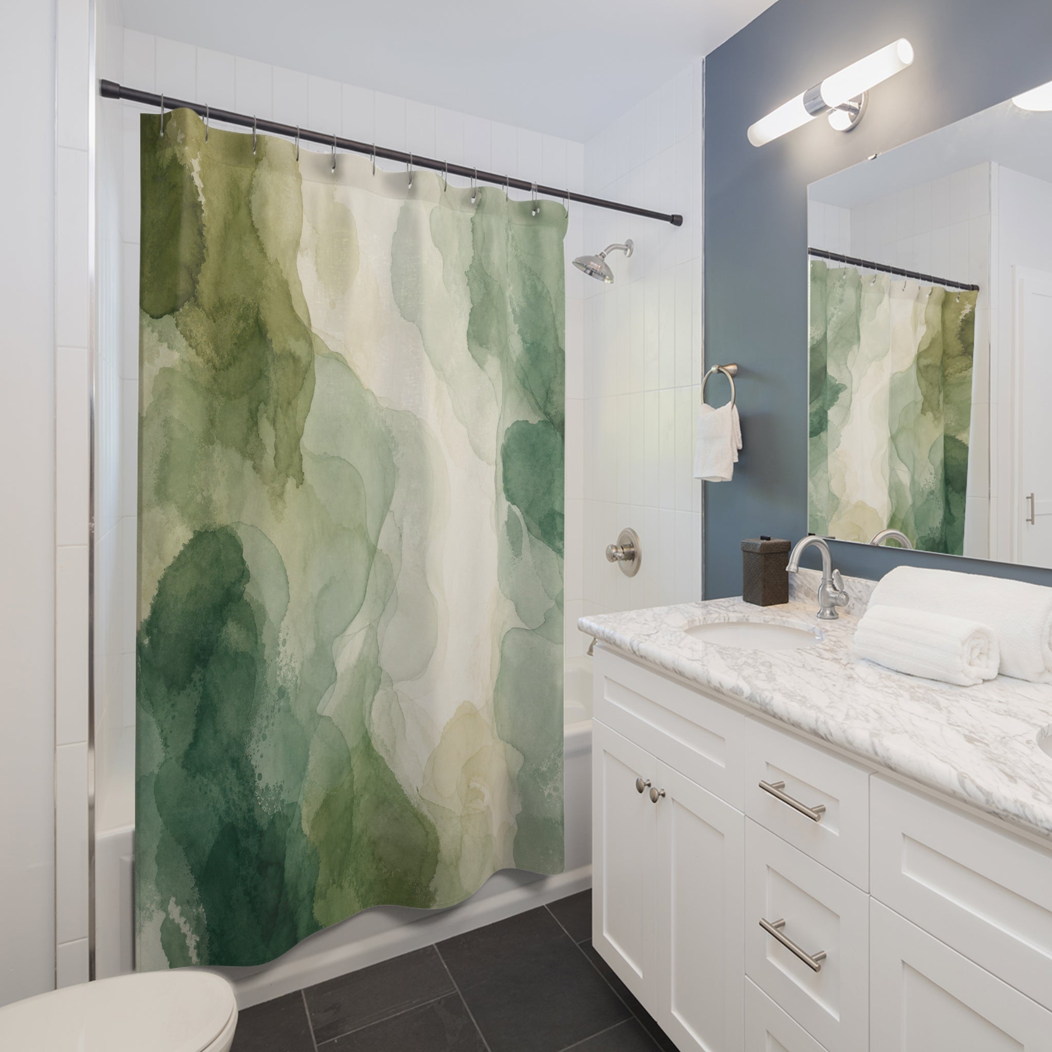 Sage Green Watercolor Shower Curtain