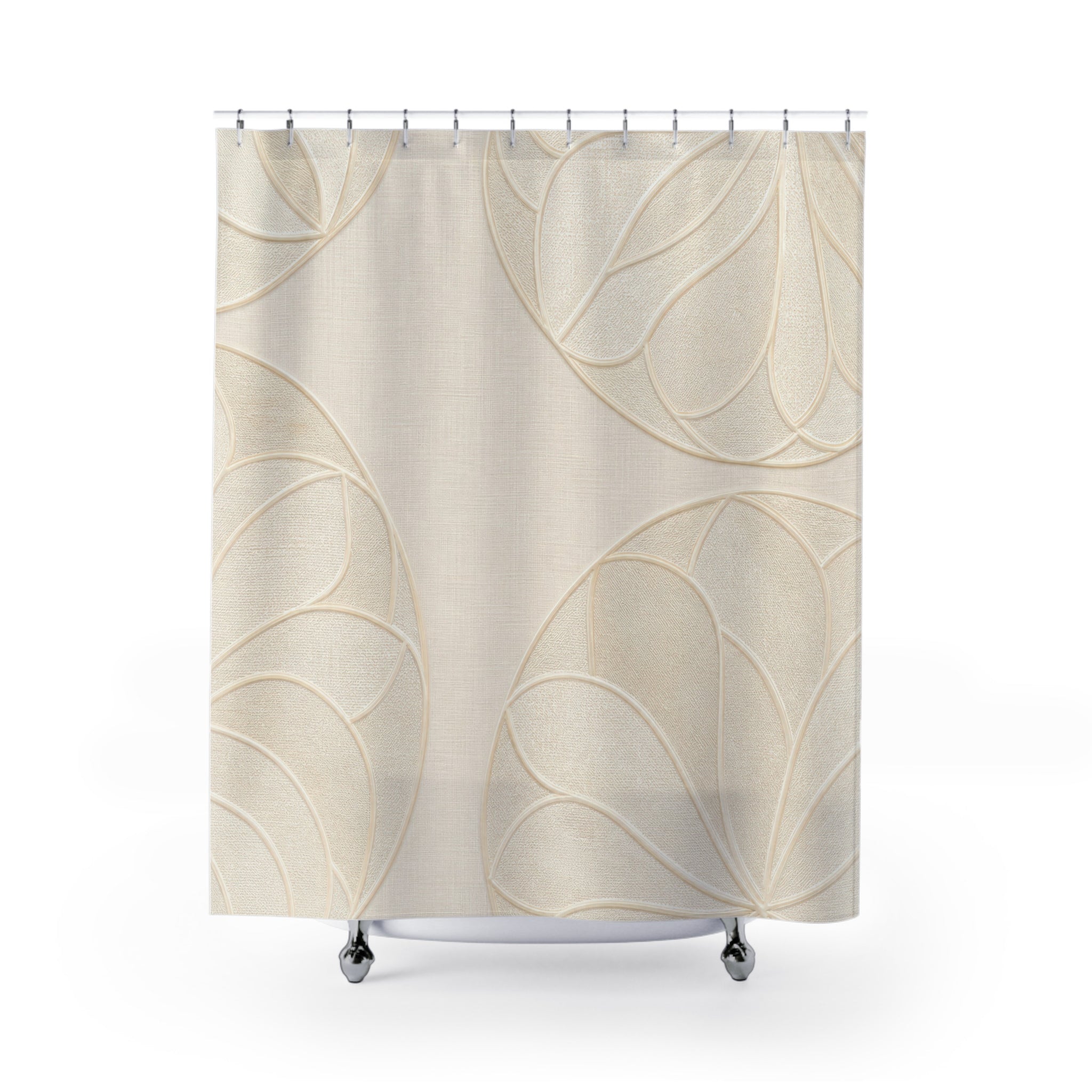 Cream Shower Curtain, Minimal Botanical Bath Decor, Beige Leaf Line Art Pattern, Elegant Neutral Guest Bathroom Decor, Soft Modern Style