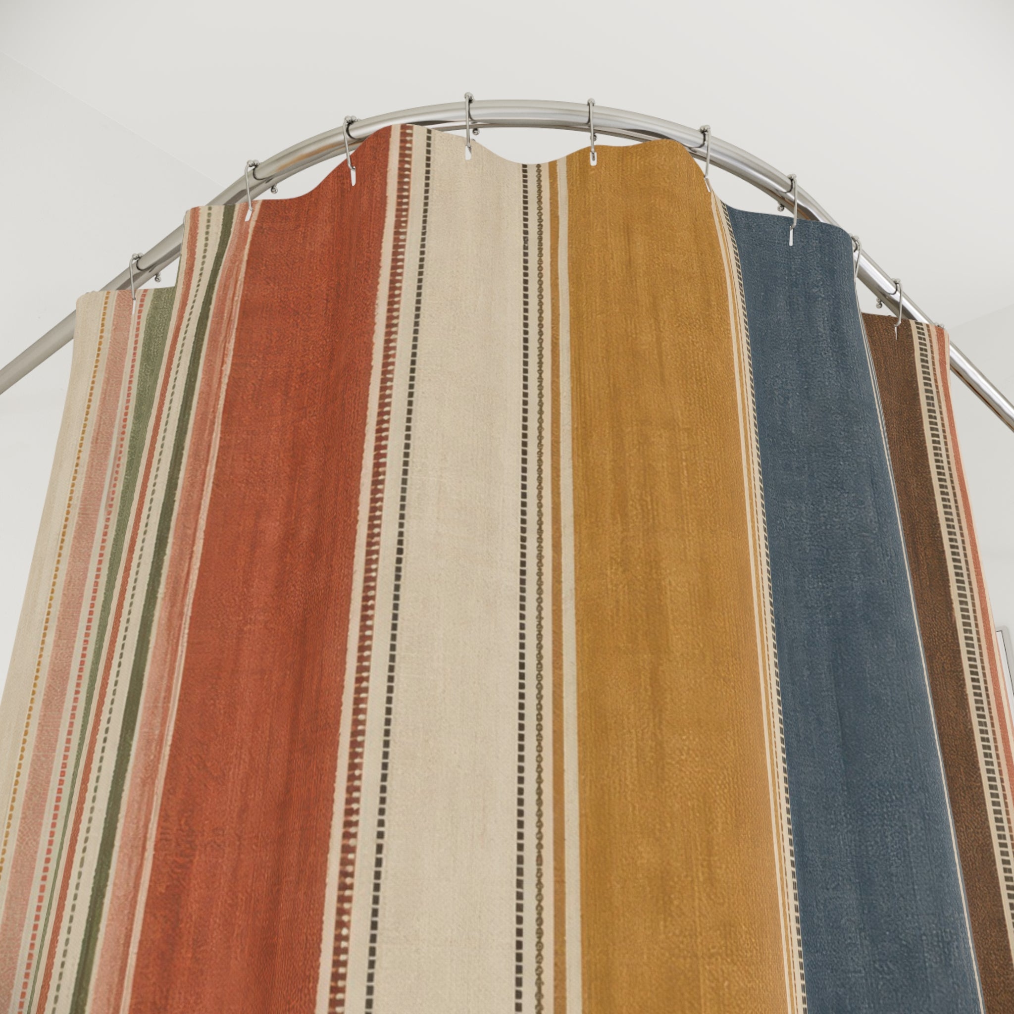 Tan Gray Rust Vertical Stripe Shower Curtain