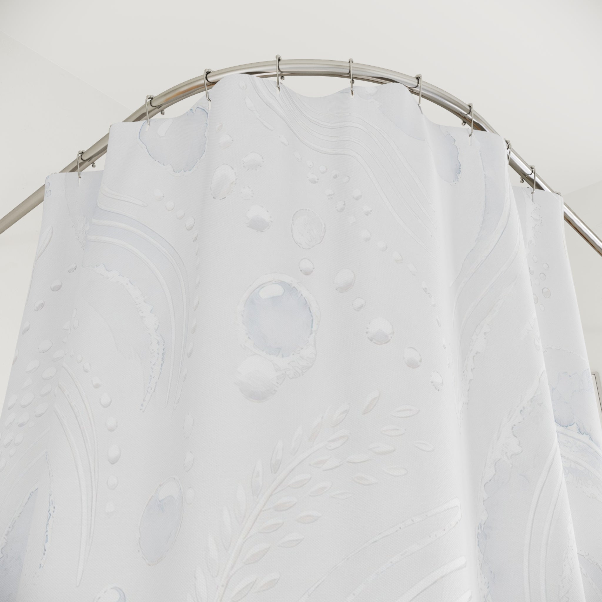 White Shower Curtain, Boho Abstract Bath Decor, Soft Swirl Bubble Pattern, Minimal Guest Bathroom Decor, Spa Neutral Style, White Style