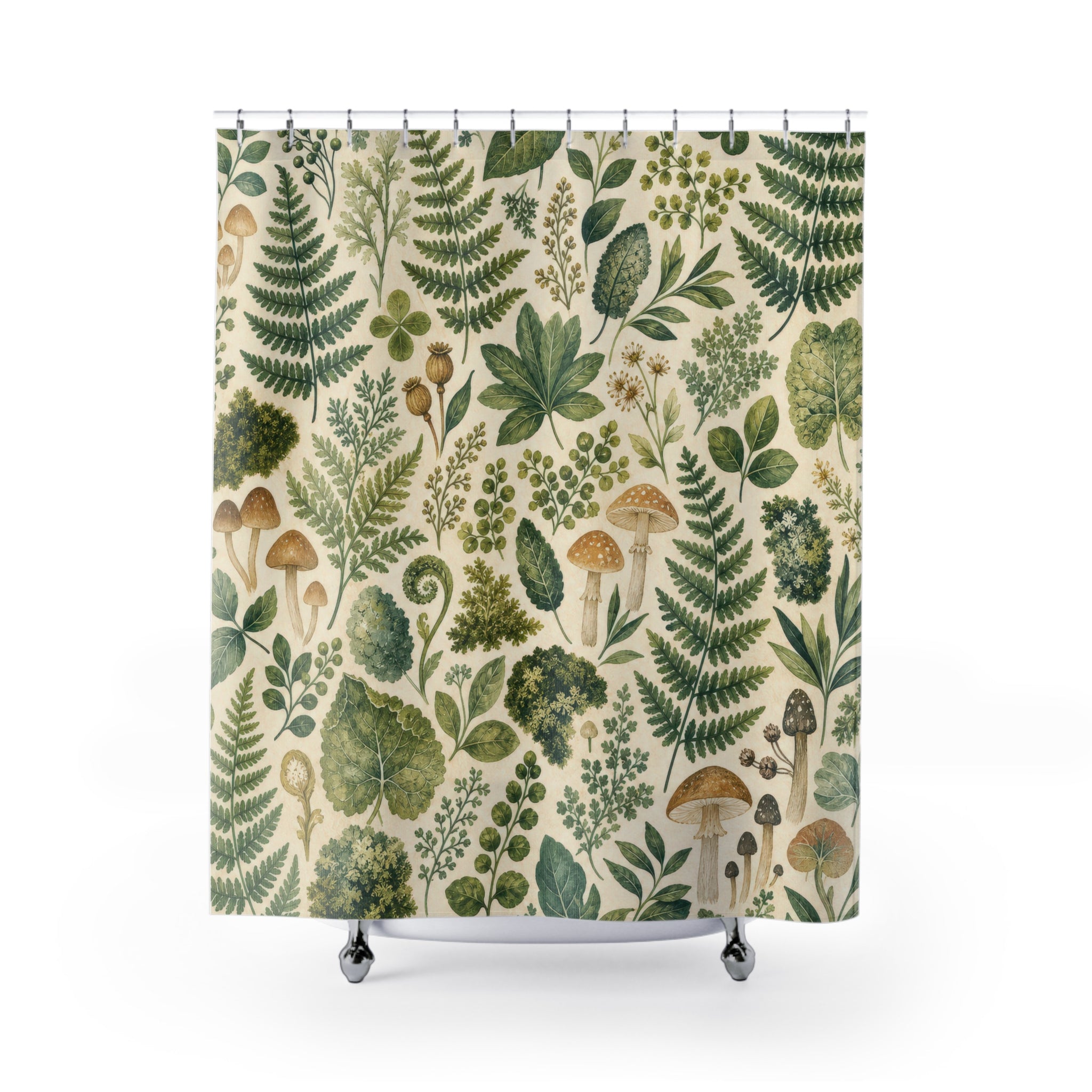 Green Woodland Mushroom Shower Curtain