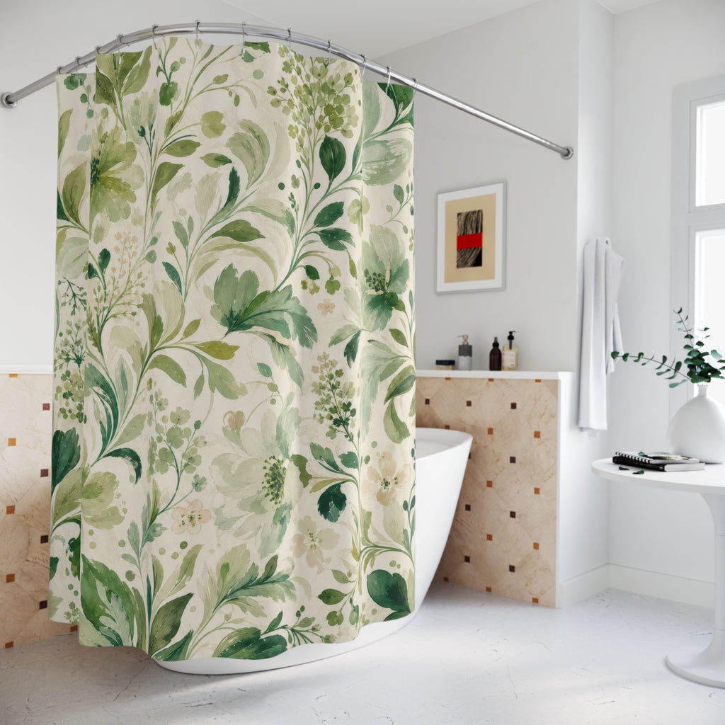 Sage Botanical Flower Shower Curtain