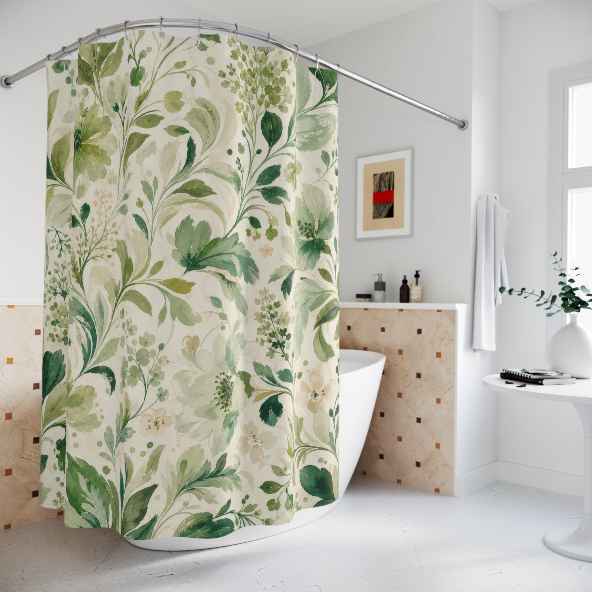 Sage Botanical Flower Shower Curtain