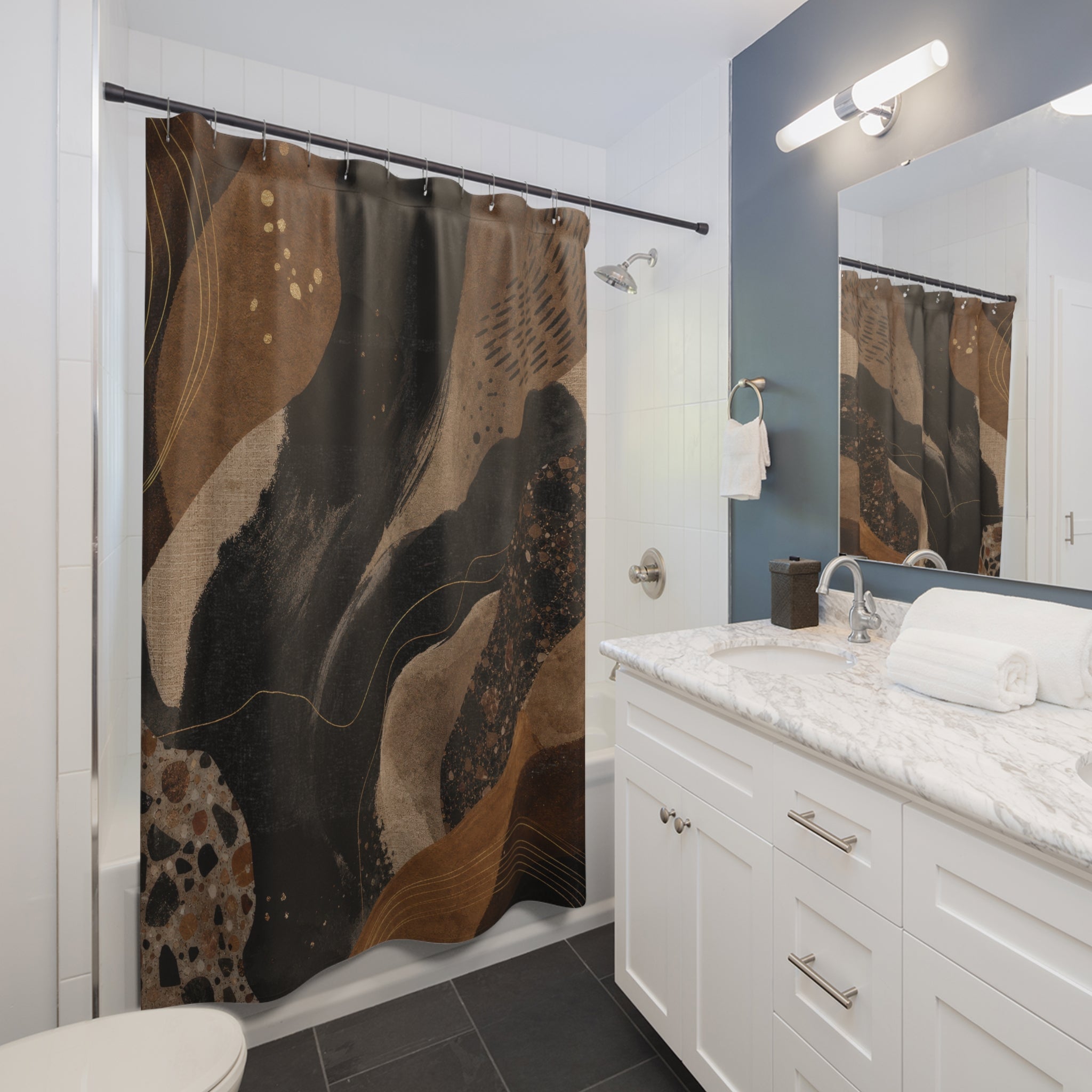 Black and Brown Shower Curtain: Abstract Earth Tone