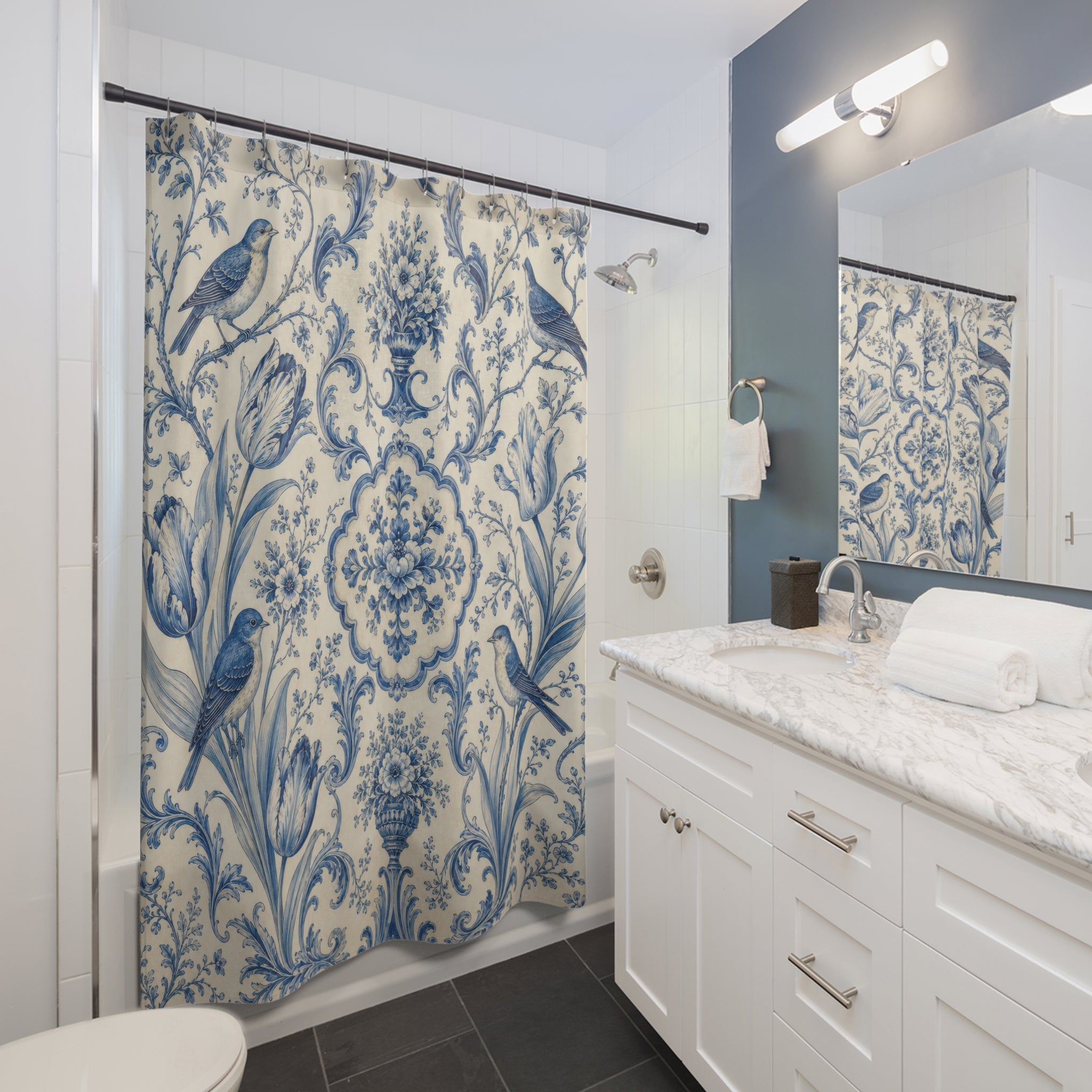 Blue Bird Toile Shower Curtain