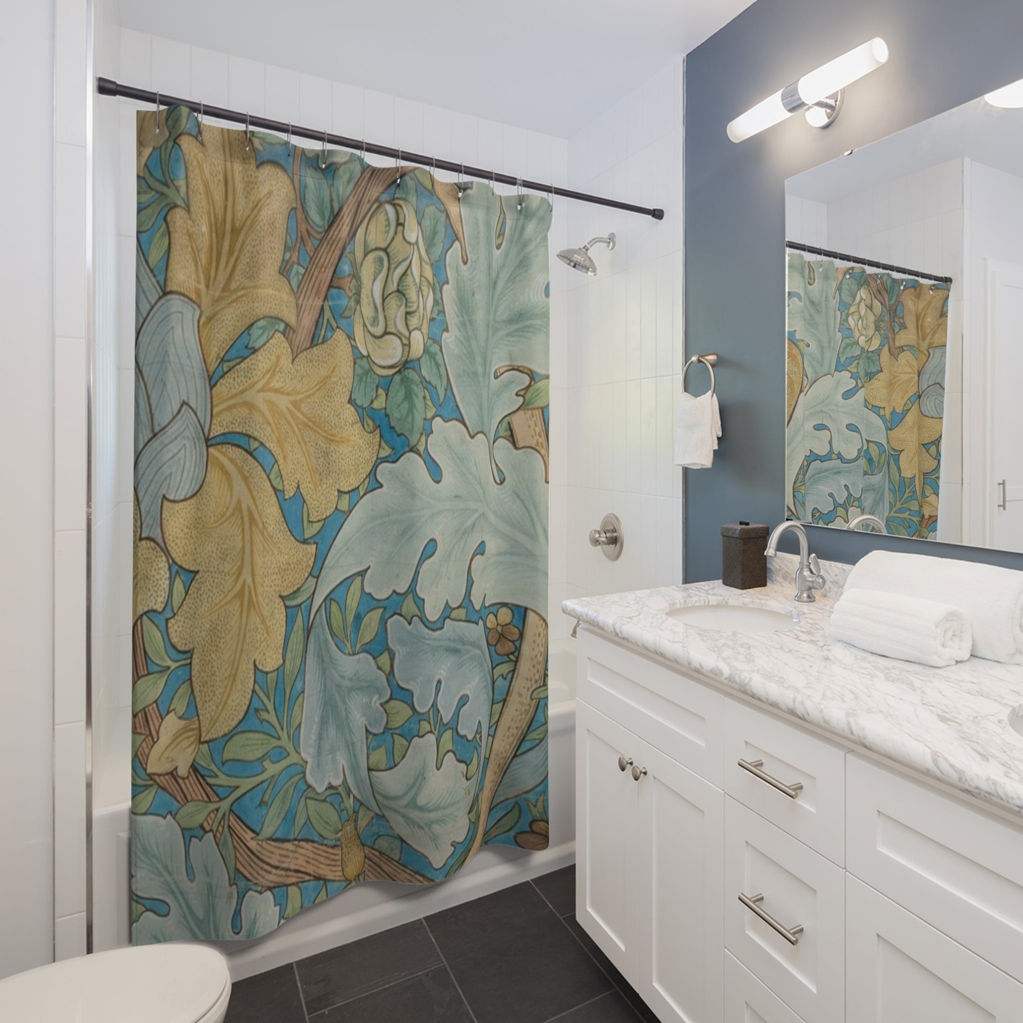 Morris St James Shower Curtain – Up Close Blue & Gold