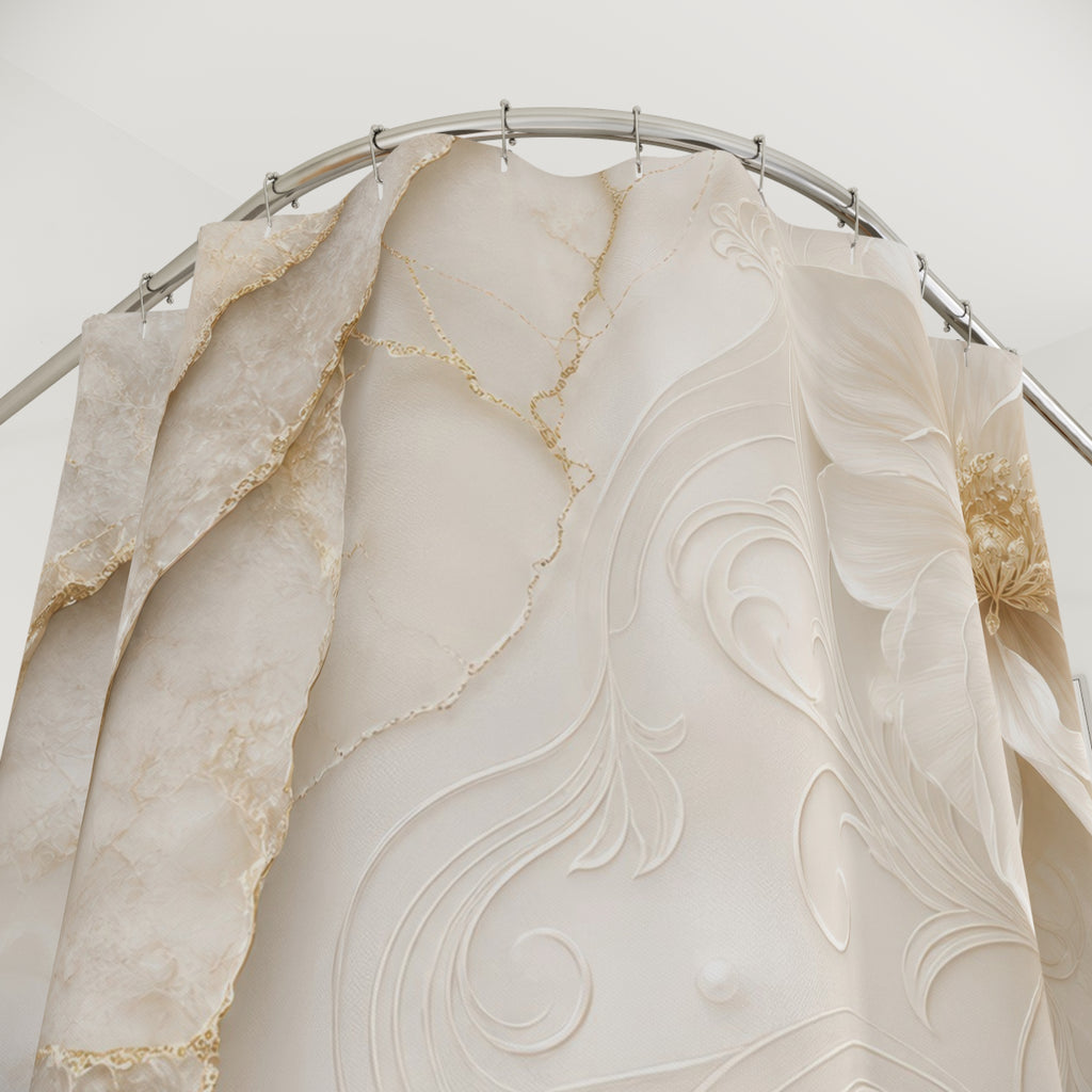 Luxury White Shower Curtain: Pearl Ivory Floral Marble