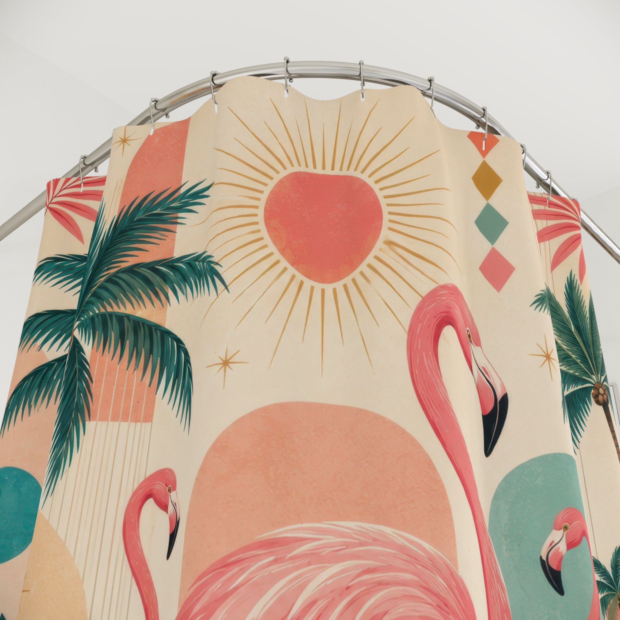 Retro Flamingo Shower Curtain: Pink Tropical Palm