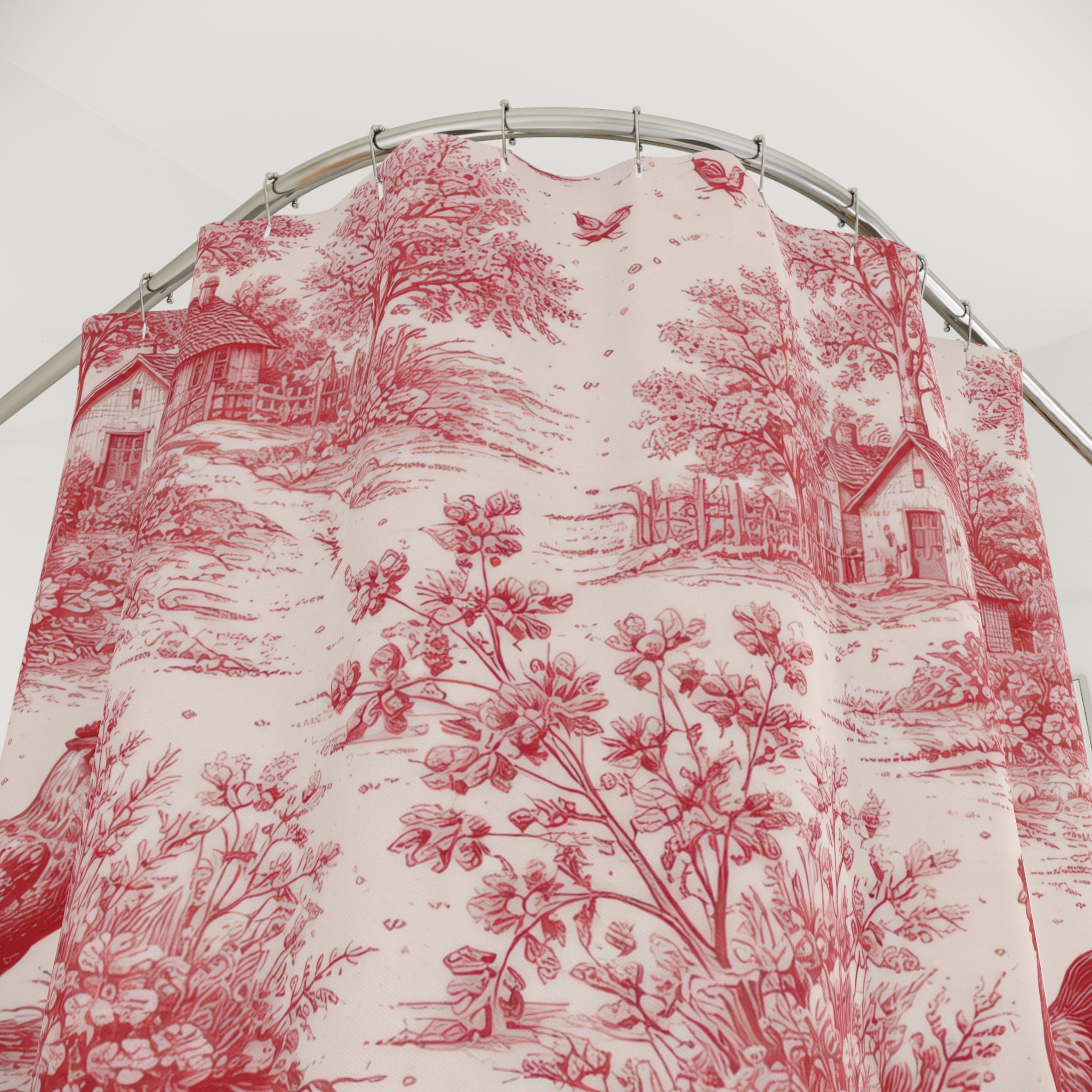 Red and White Toile Shower Curtain – French Country