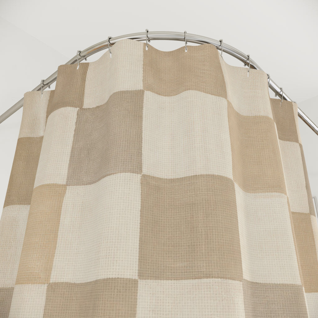 Beige Tan Checkerboard Shower Curtain
