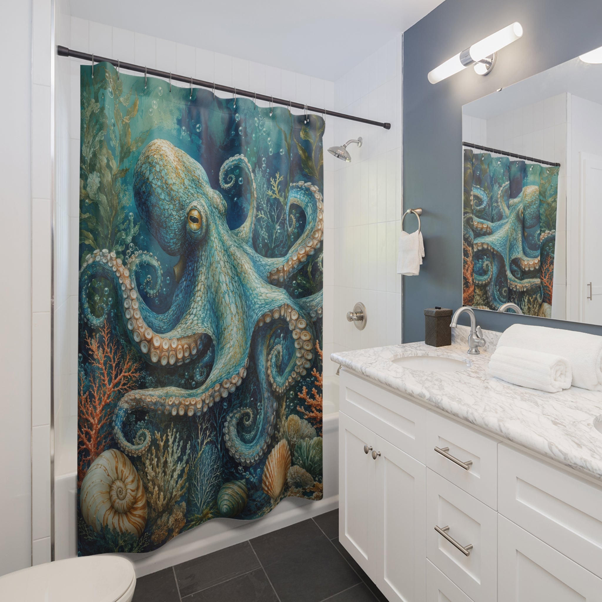 Octopus Shower Curtain: Blue Green Ocean